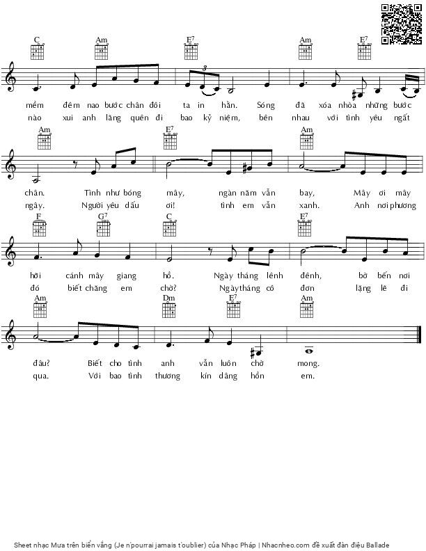 Page 2 of Sheet music PDF Mưa trên biển vắng (Je n