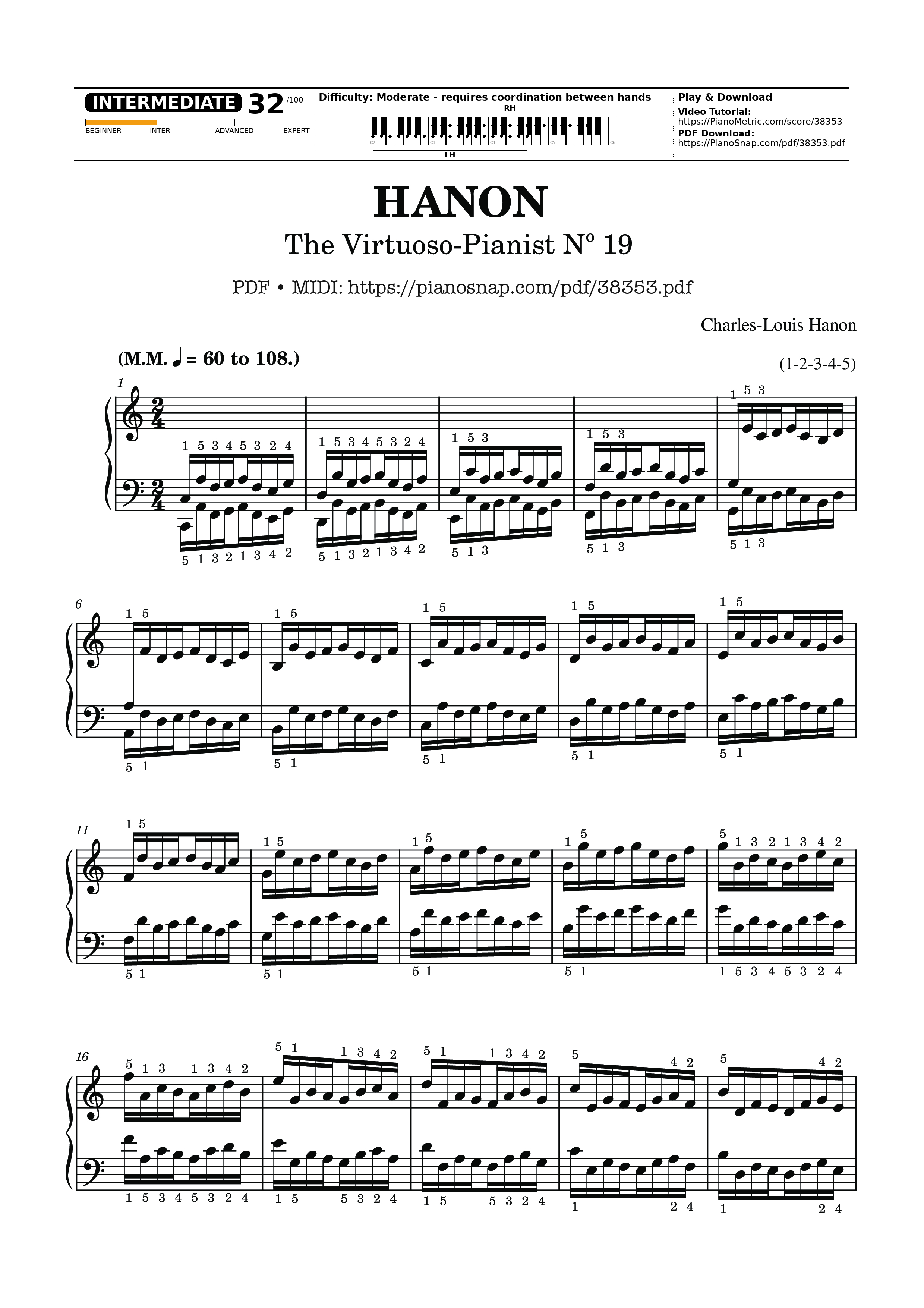 Page 1 of Sheet music PDF Hanon - The Virtuoso Pianist No. 19 - Charles-Louis Hanon