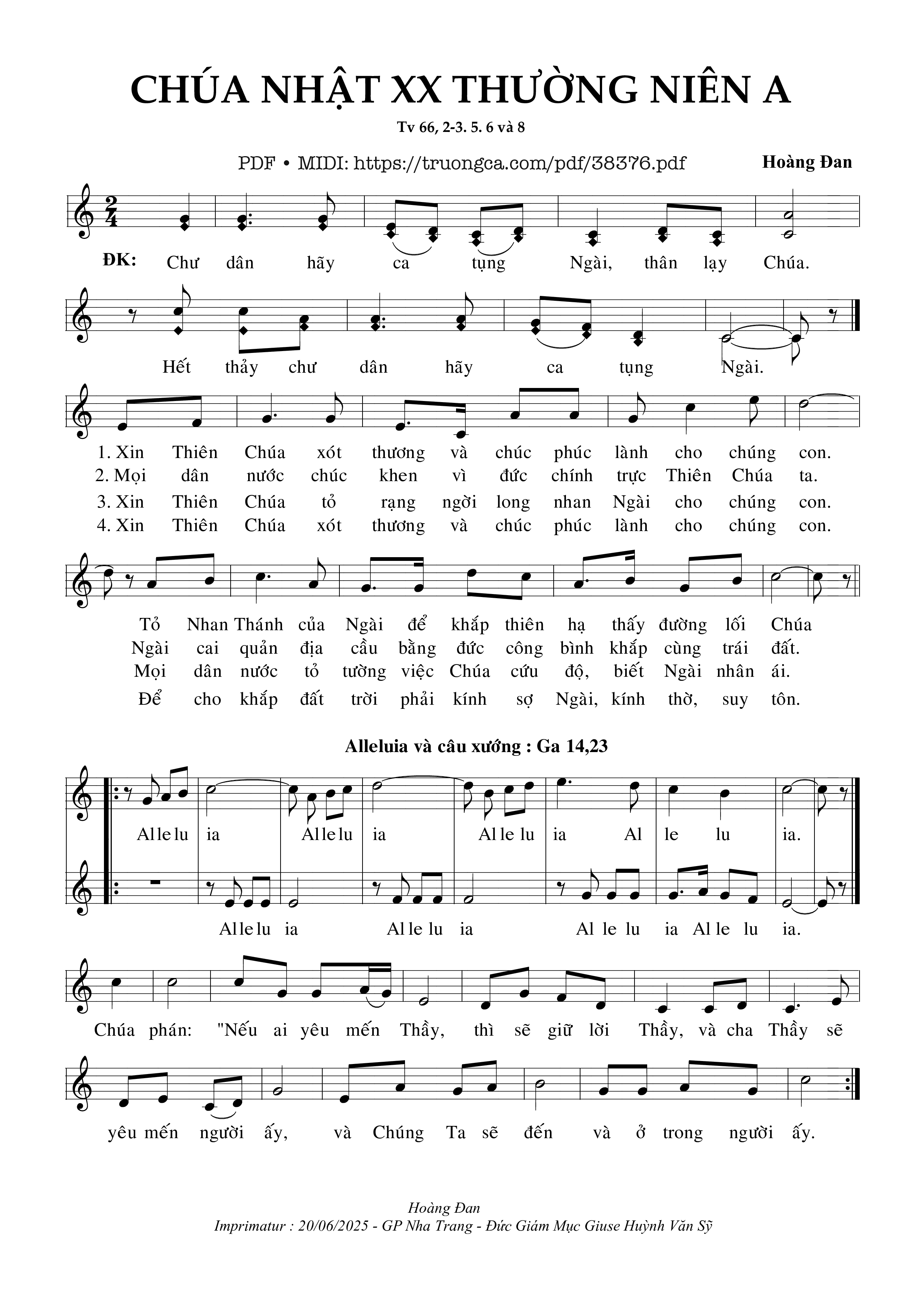 Page 1 of Sheet music PDF Thánh Vịnh 66, Chúa Nhật 20A Thường Niên - Hoàng Đan