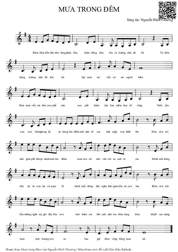 Page 1 of Sheet music PDF Mưa trong đêm - Nguyễn Đình Chương