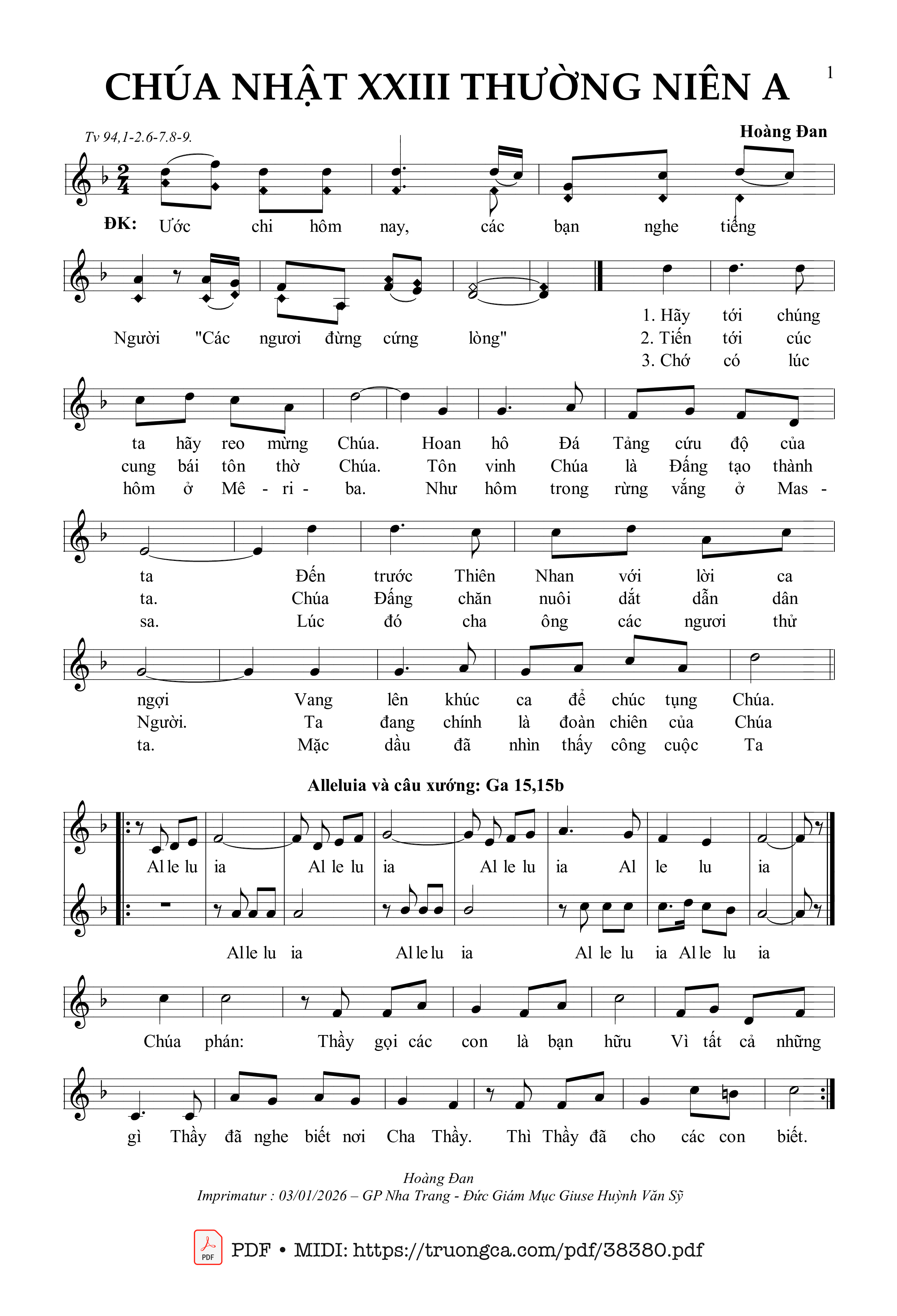 Page 1 of Sheet music PDF Thánh Vịnh 94, Chúa Nhật 23A Thường Niên - Hoàng Đan