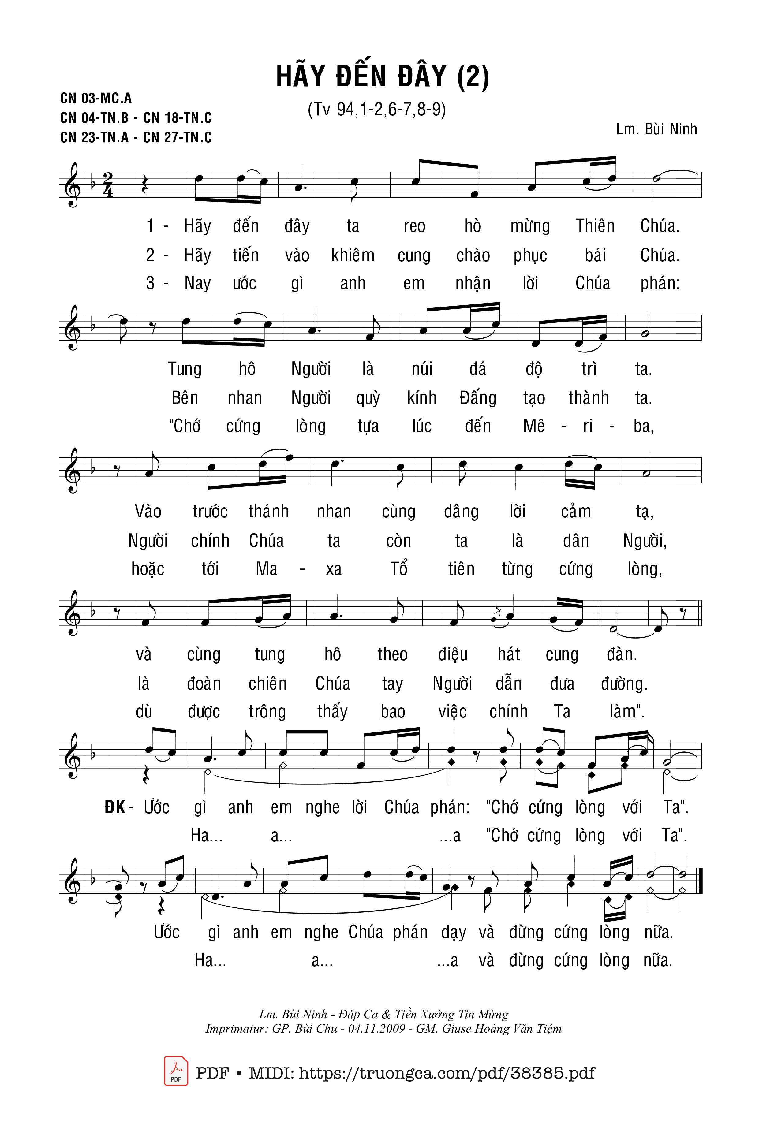 Page 1 of Sheet music PDF Thánh Vịnh 94, Hãy Đến Đây 2 - Bùi Ninh