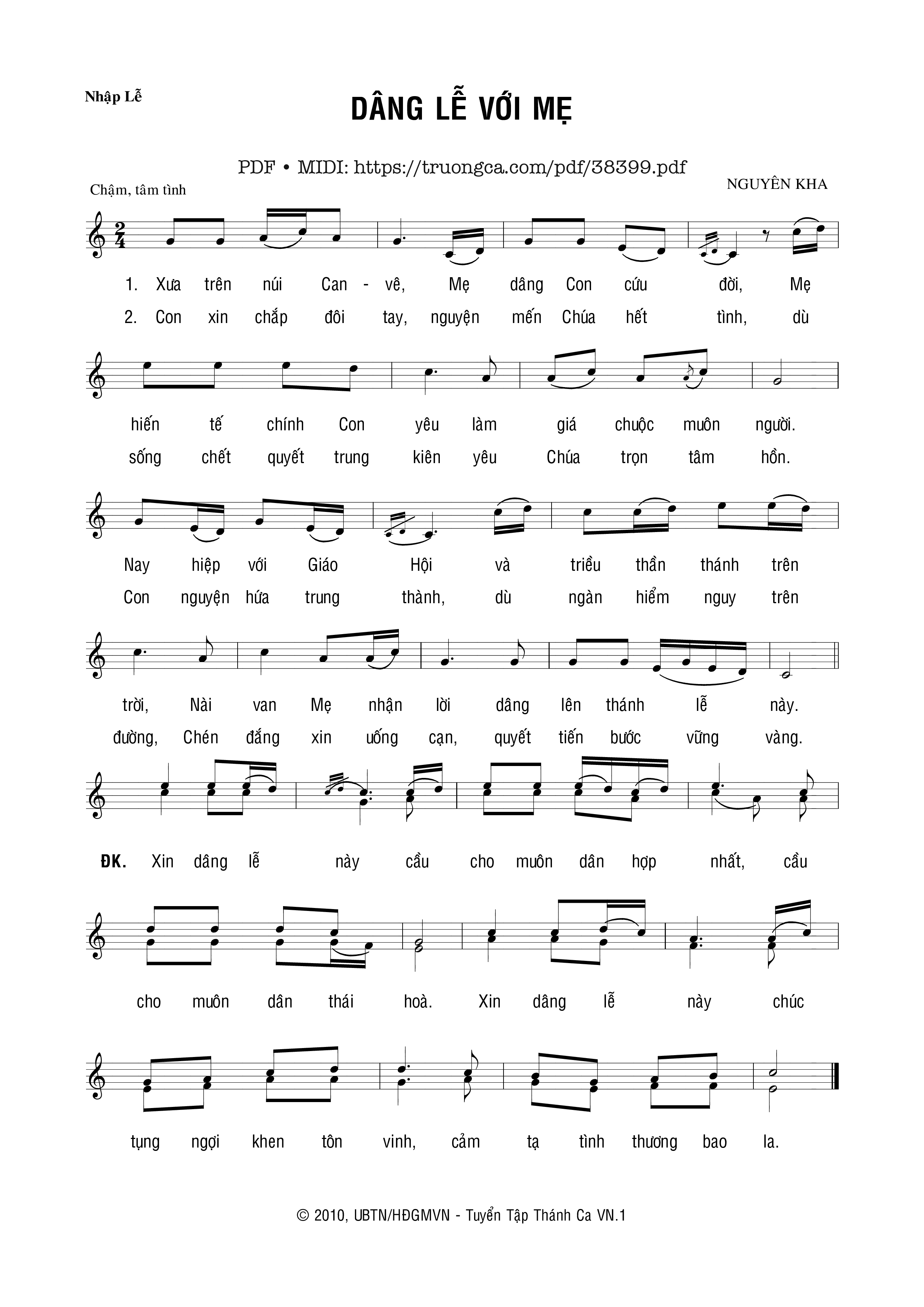 Page 1 of Sheet music PDF Dâng Lễ Với Mẹ - Nguyên Kha