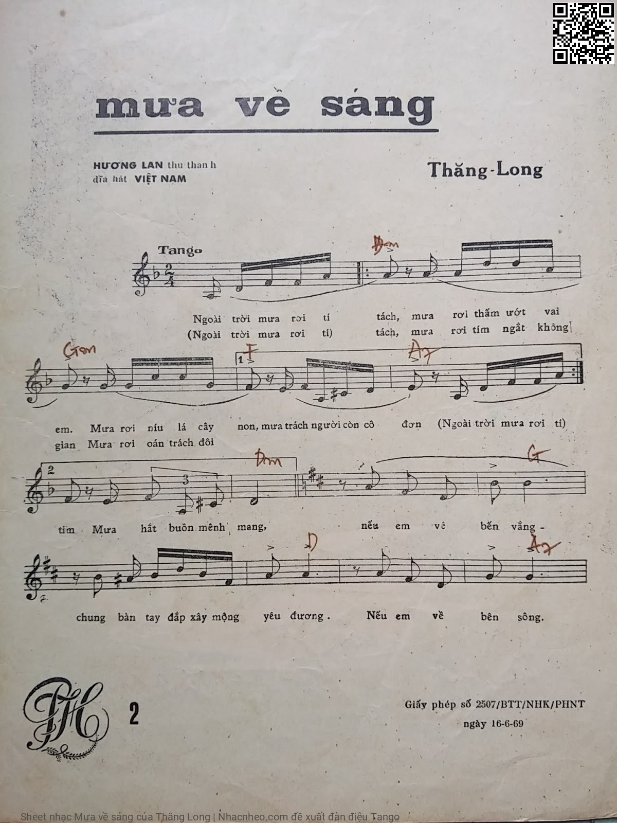 Page 2 of Sheet music PDF Mưa về sáng - Thăng Long