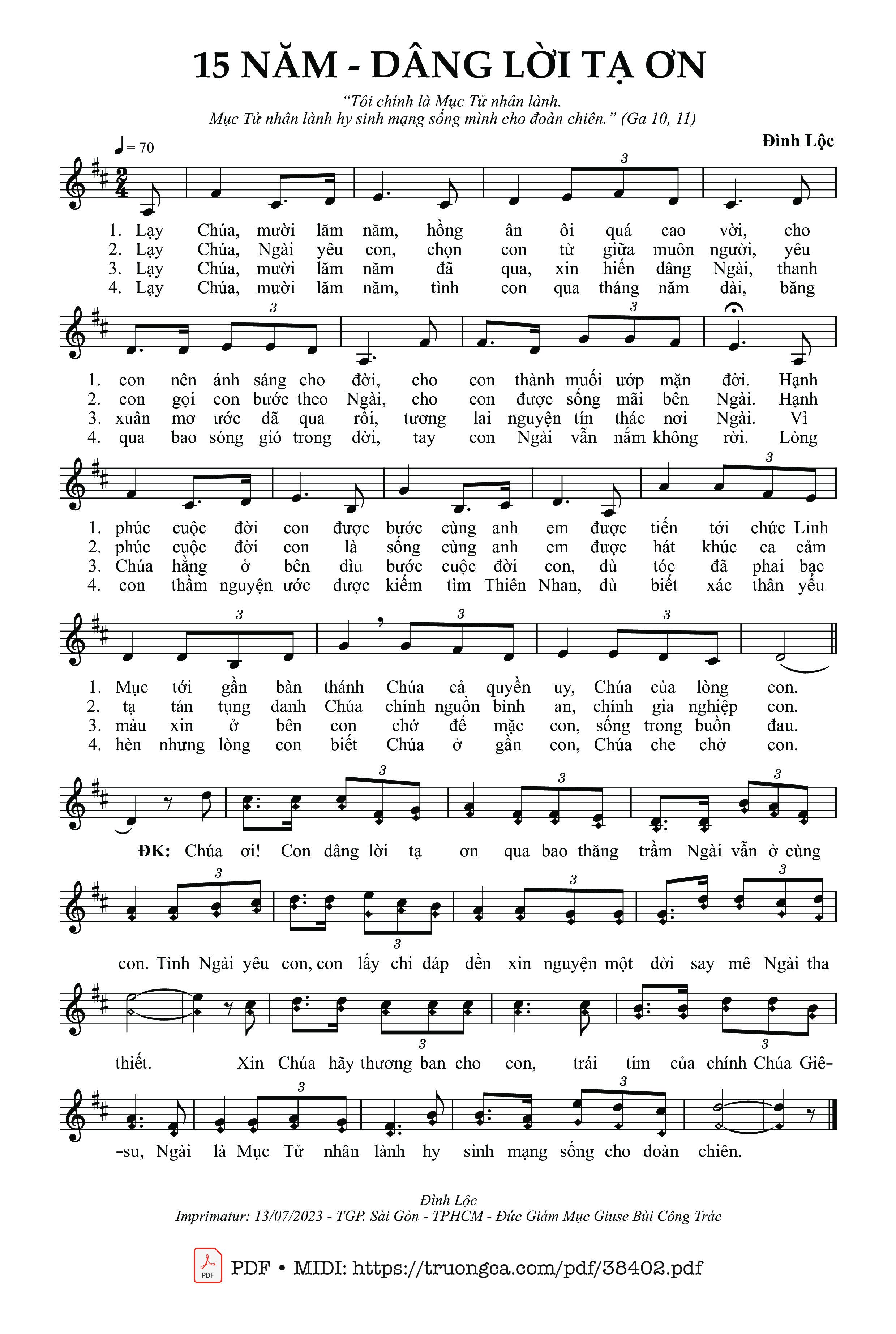 Page 1 of Sheet music PDF 15 Năm Dâng Lời Tạ Ơn - Đình Lộc