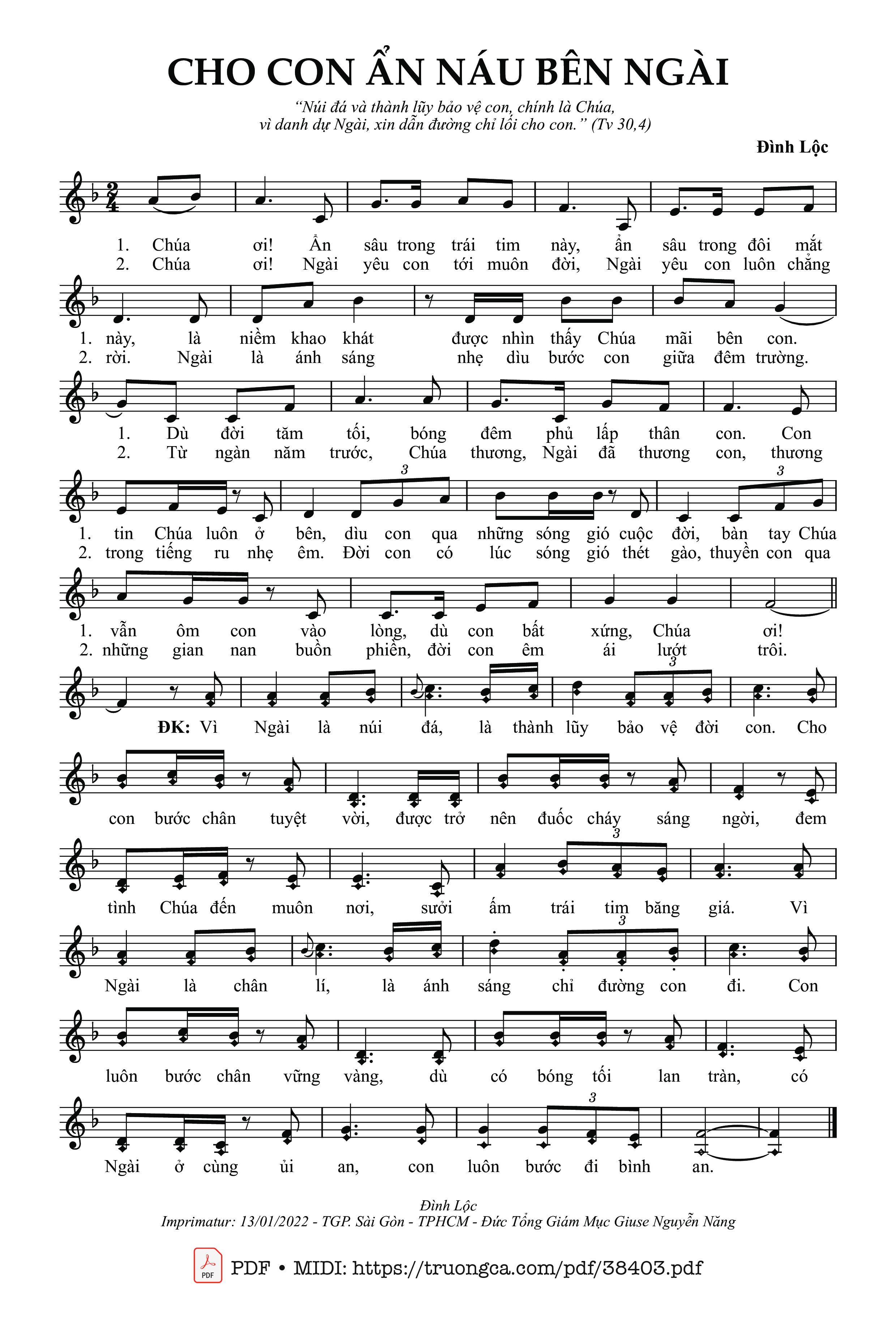 Page 1 of Sheet music PDF Cho Con Ẩn Náu Bên Ngài - Đình Lộc