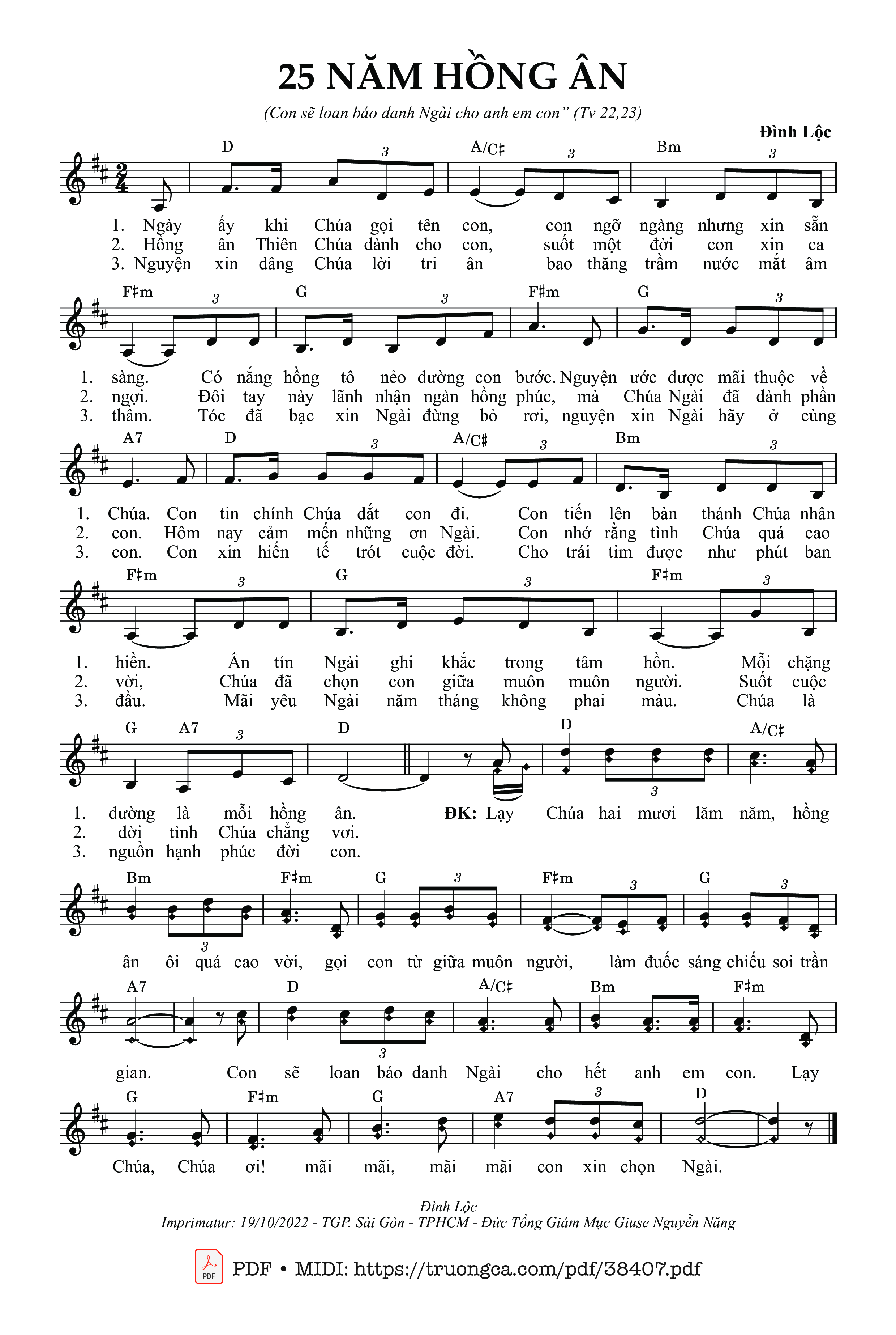 Page 1 of Sheet music PDF 25 Năm Hồng Ân - Đình Lộc