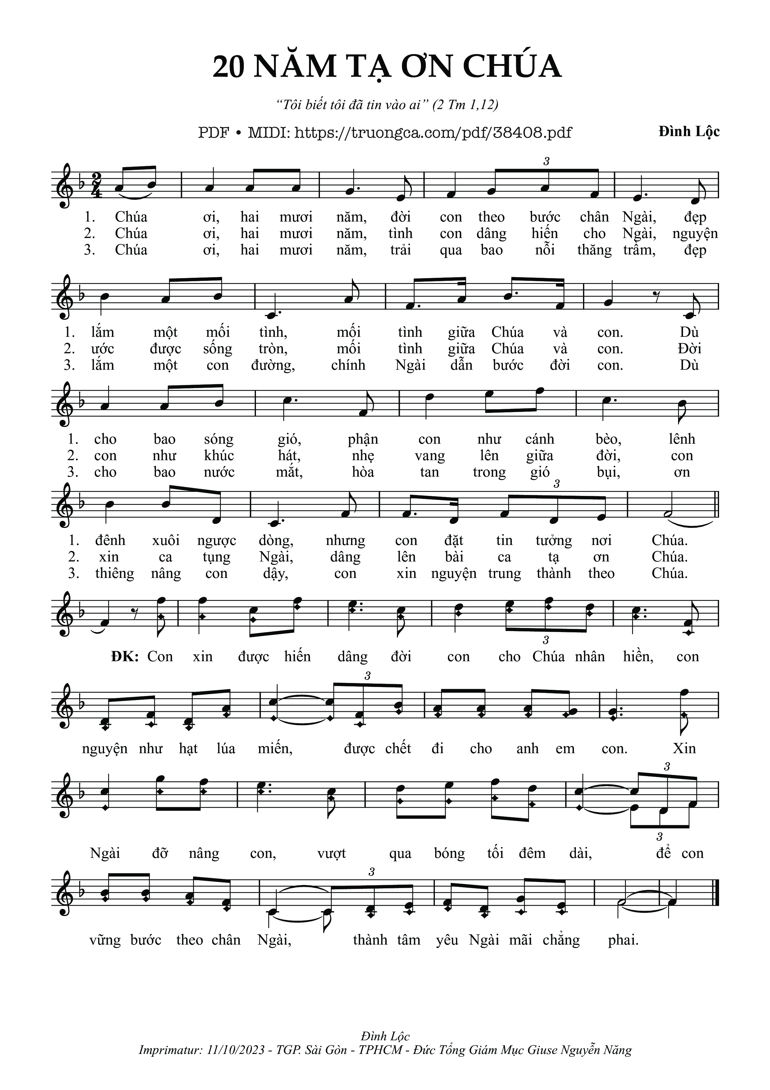 Page 1 of Sheet music PDF 20 Năm Tạ Ơn Chúa - Đình Lộc