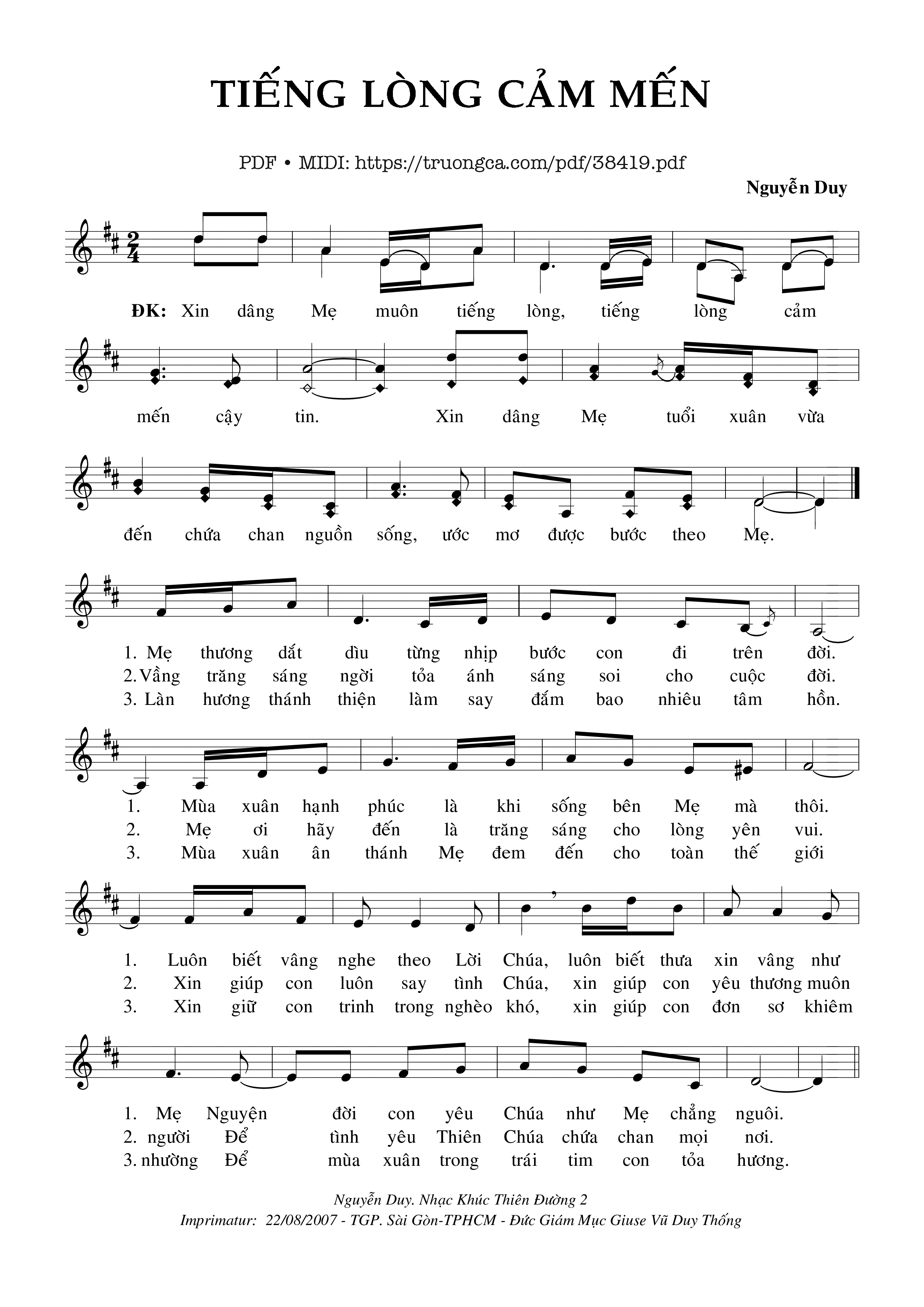 Page 1 of Sheet music PDF Tiếng Lòng Cảm Mến - Nguyễn Duy