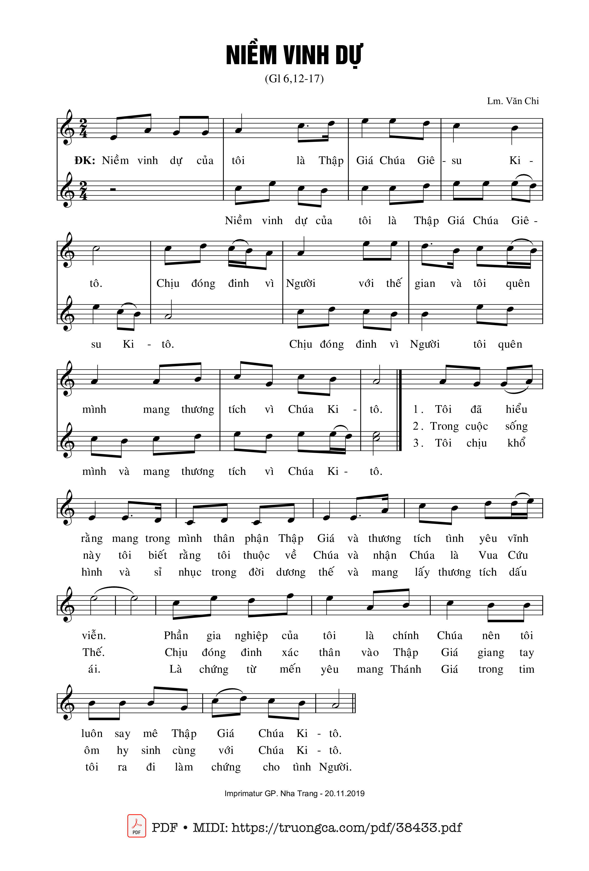 Page 1 of Sheet music PDF Niềm Vinh Dự - Văn Chi