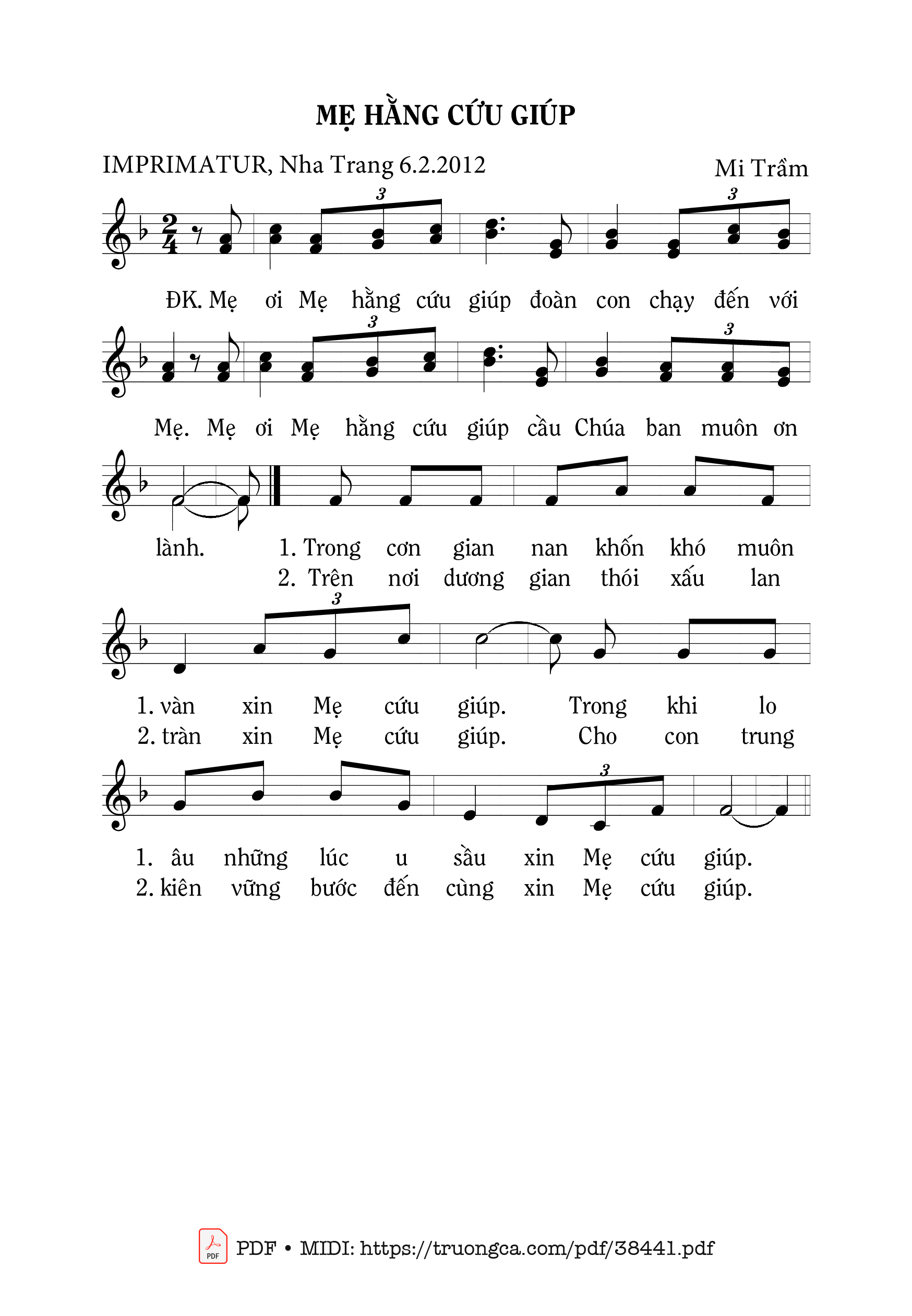 Page 1 of Sheet music PDF Mẹ Hằng Cứu Giúp - Mi Trầm