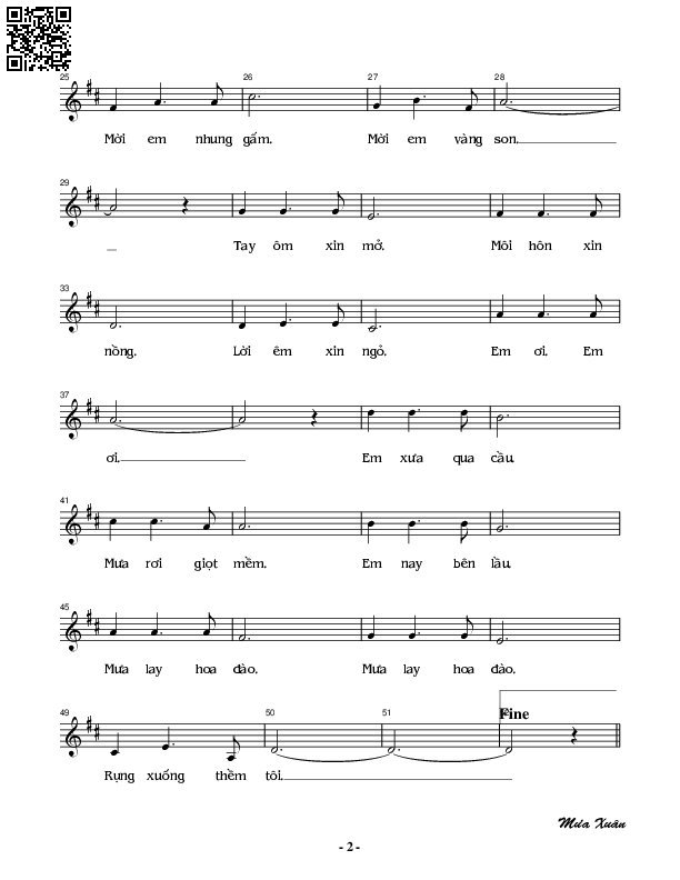 Page 2 of Sheet music PDF Mưa xuân - Nguyễn Đình Phùng