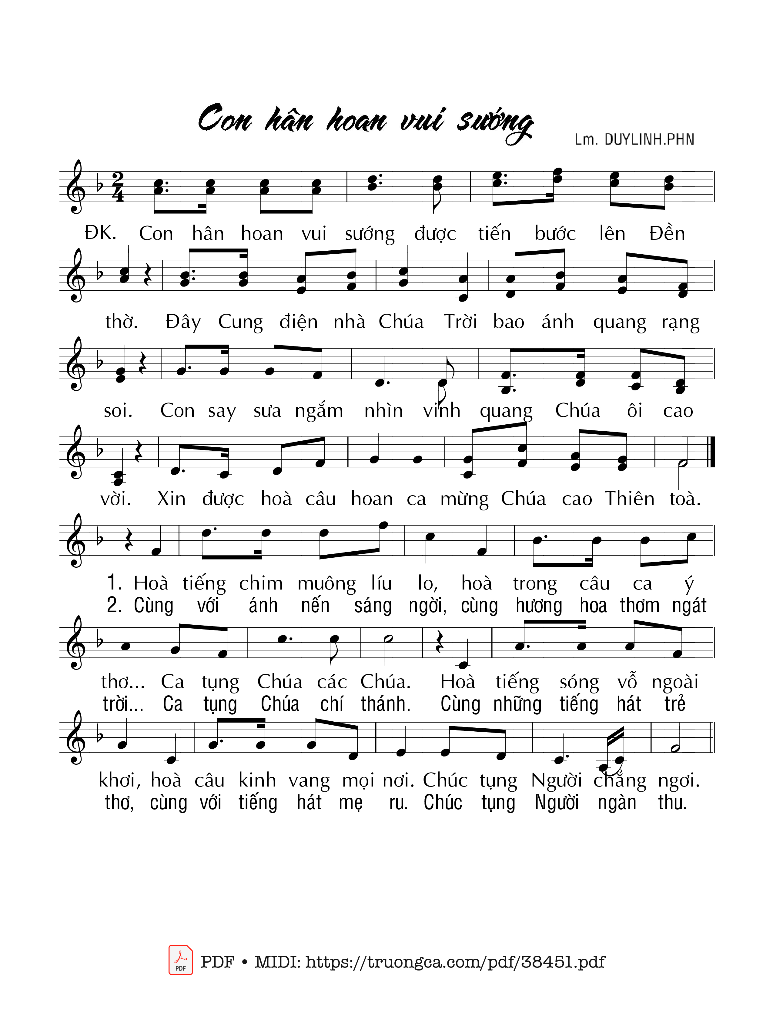 Page 1 of Sheet music PDF Con Hân Hoan Vui Sướng - Duy Linh Phn