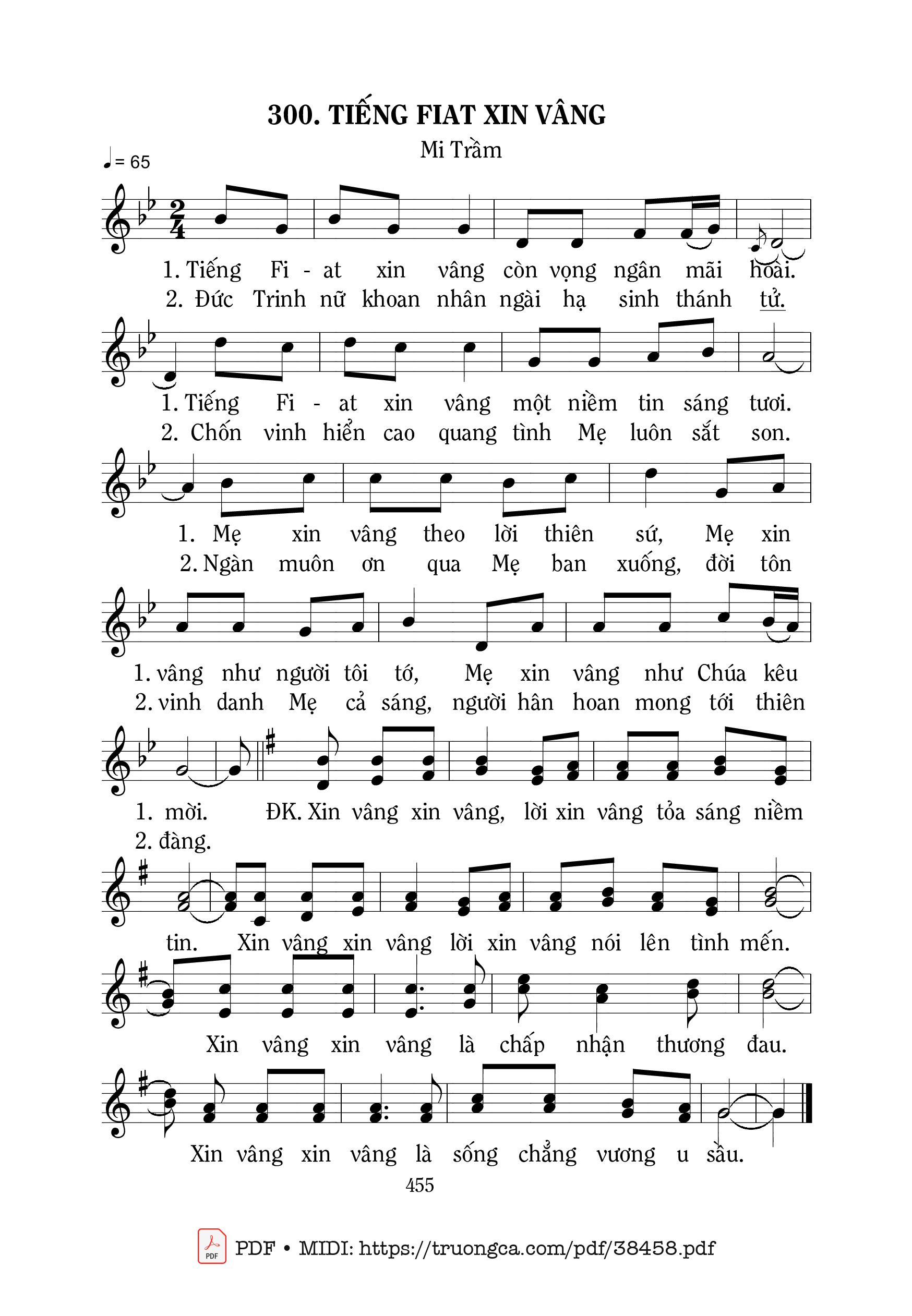 Page 1 of Sheet music PDF Tiếng Fiat Xin Vâng - Mi Trầm