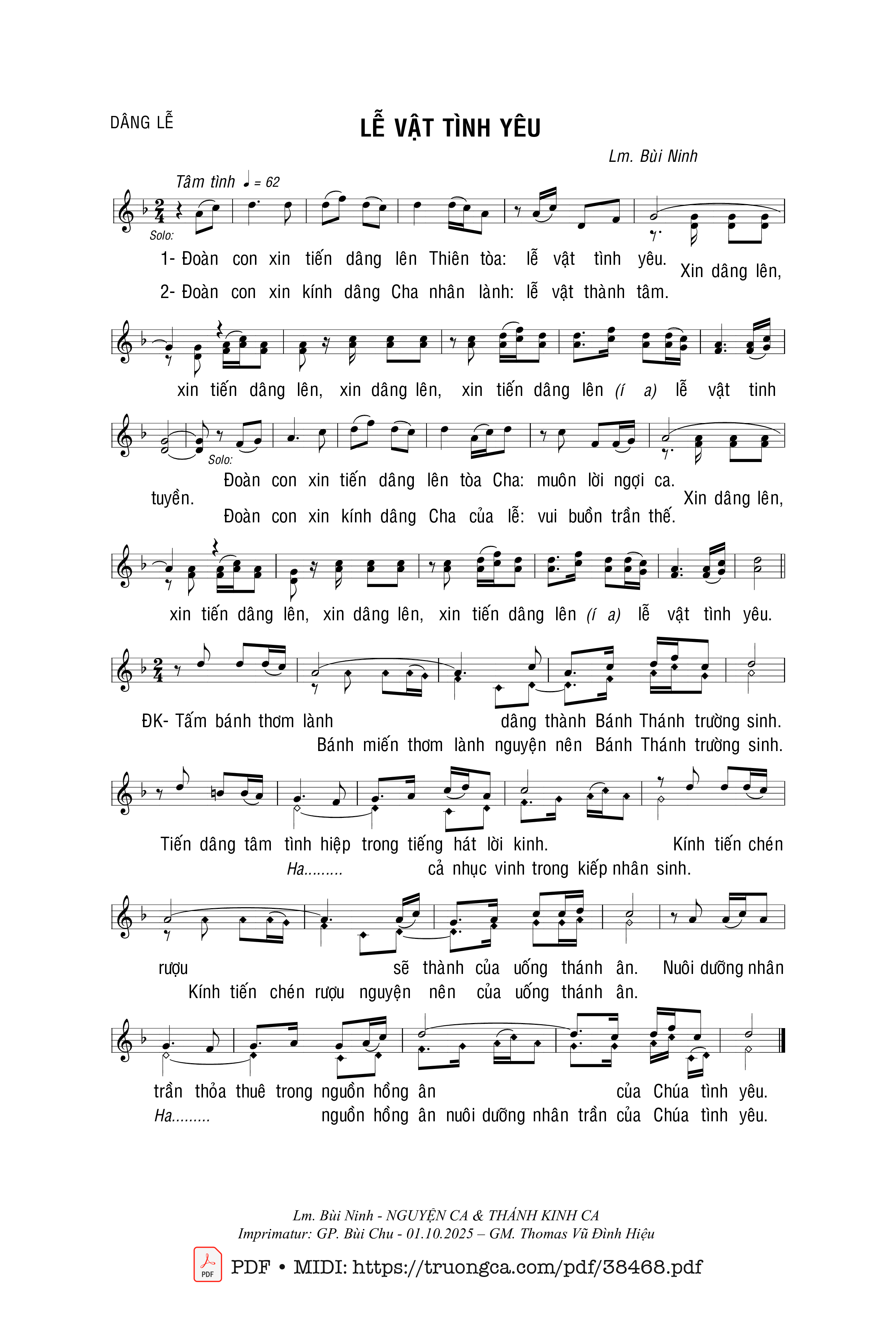 Page 1 of Sheet music PDF Lễ Vật Tình Yêu - Bùi Ninh