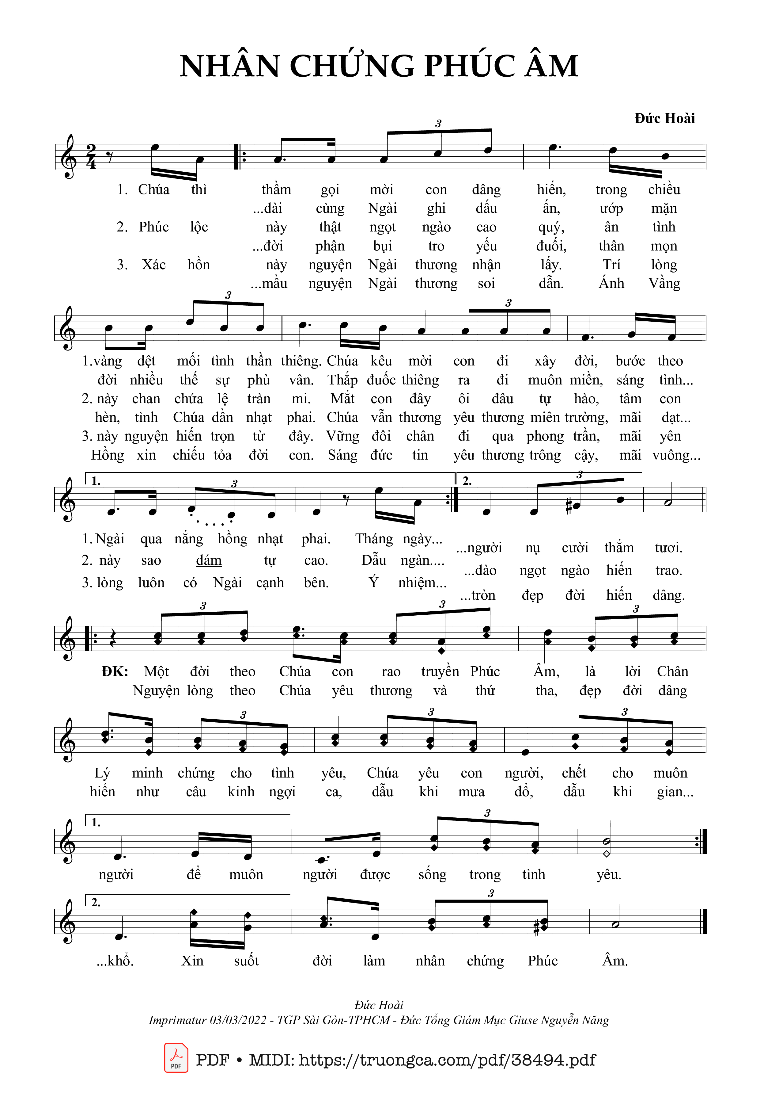 Page 1 of Sheet music PDF Nhân Chứng Phúc Âm - Đức Hoài
