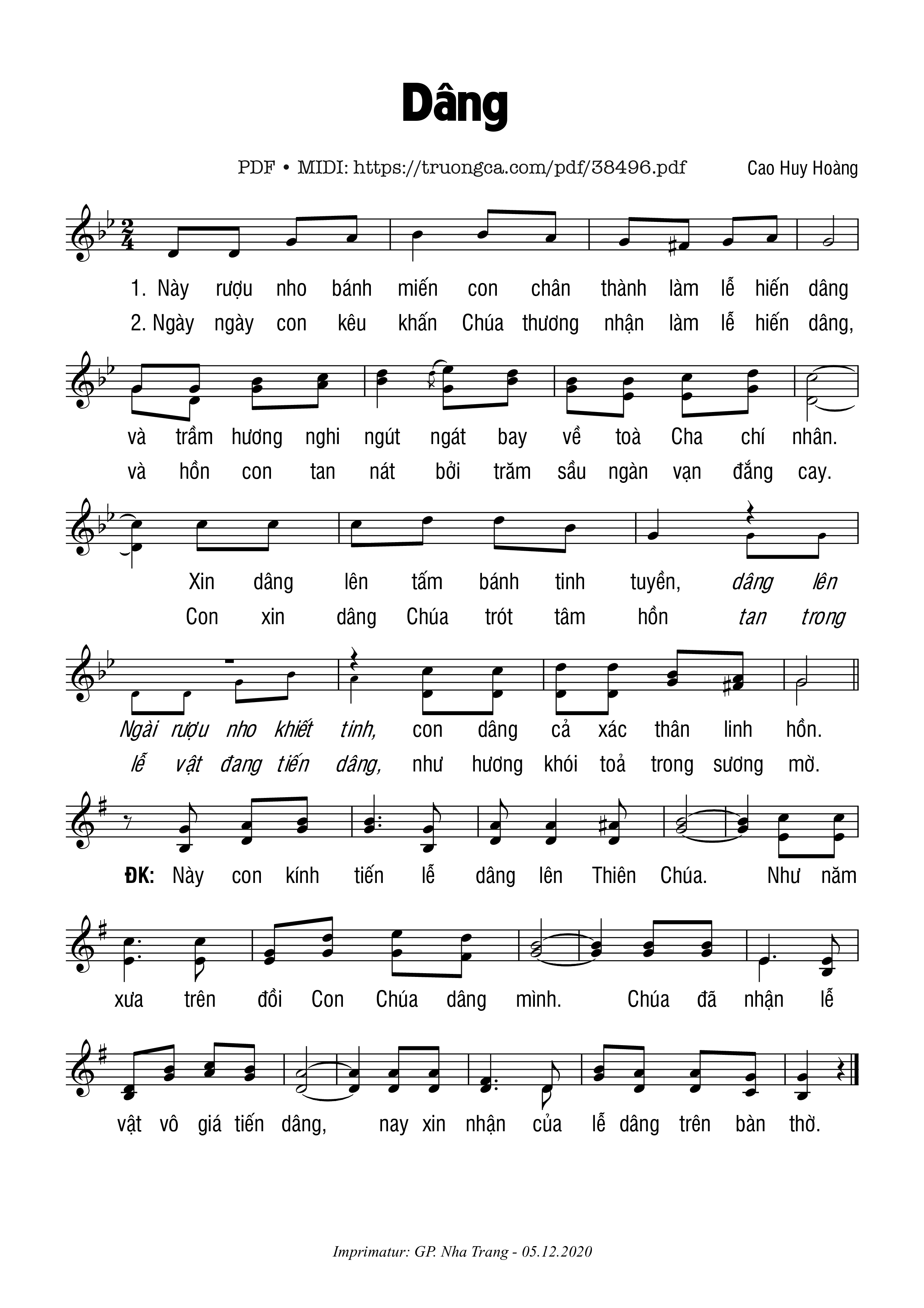 Page 1 of Sheet music PDF Dâng - Cao Huy Hoàng