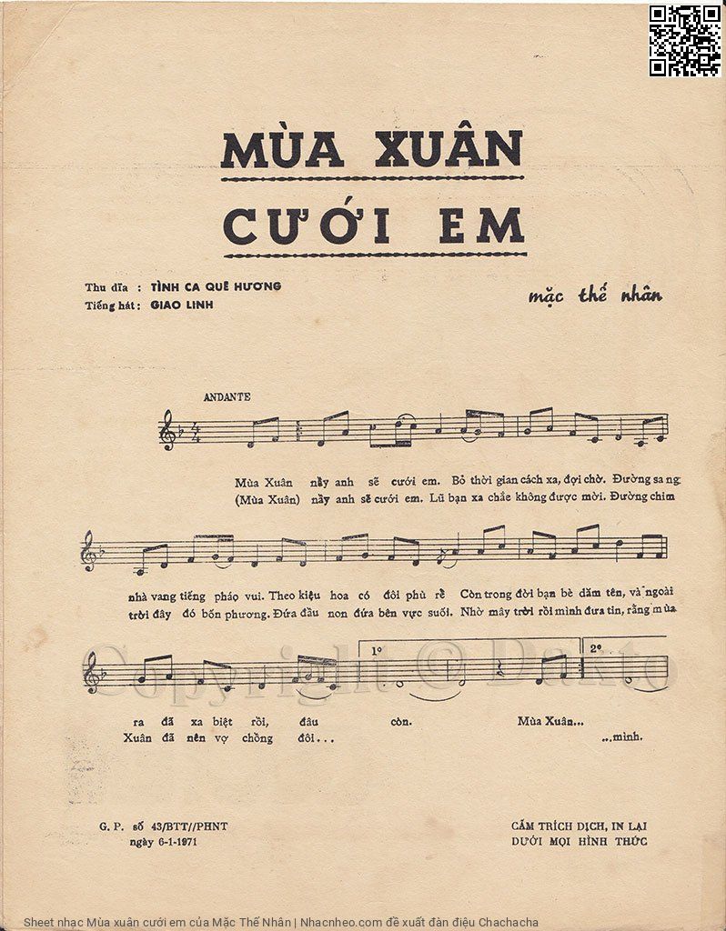 Page 2 of Sheet music PDF Mùa xuân cưới em - Mặc Thế Nhân