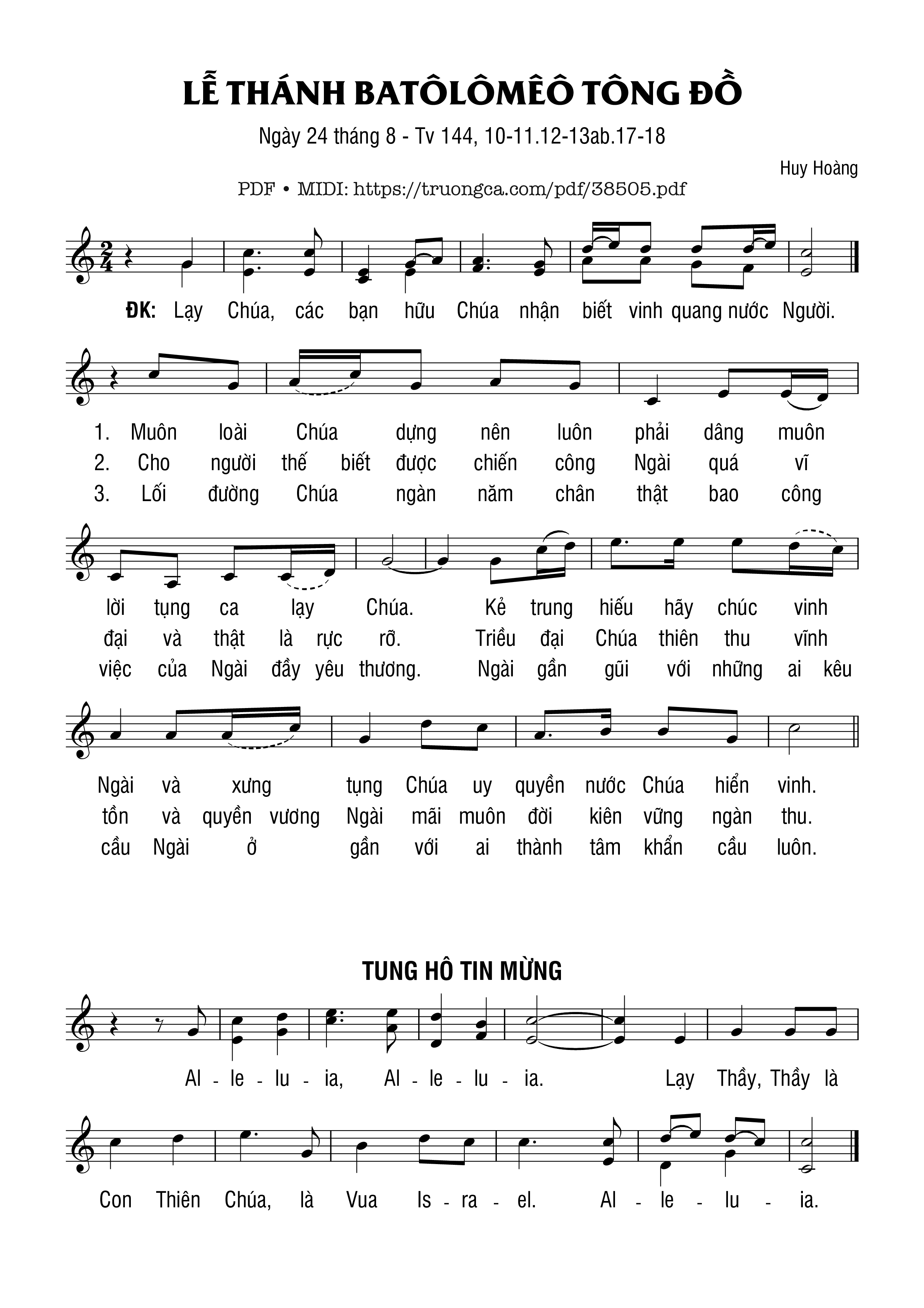 Page 1 of Sheet music PDF Thánh Vịnh 144, Lễ Thánh Batôlômêô Tông Đồ - Huy Hoàng