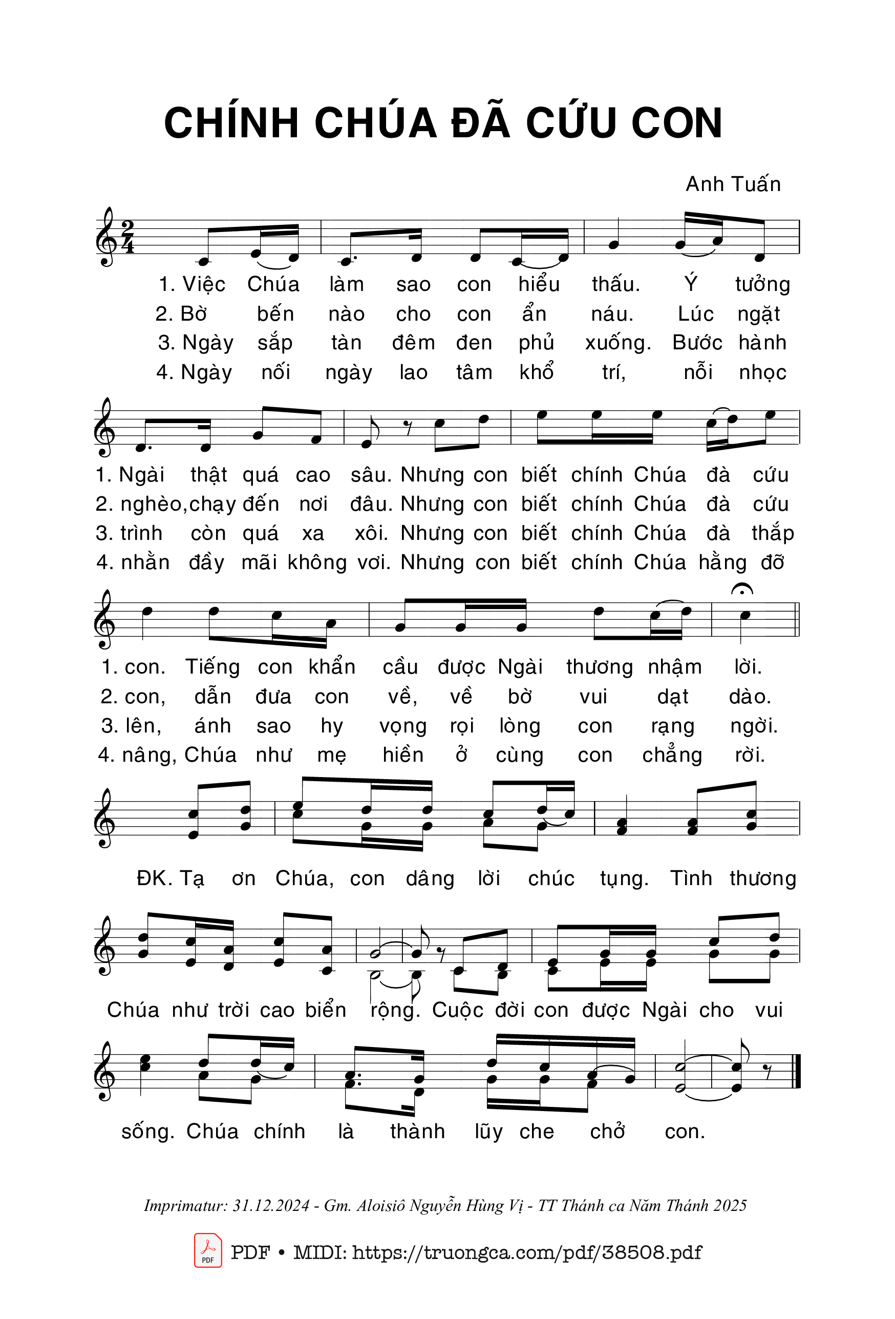 Page 1 of Sheet music PDF Chính Chúa Đã Cứu Con - Anh Tuấn