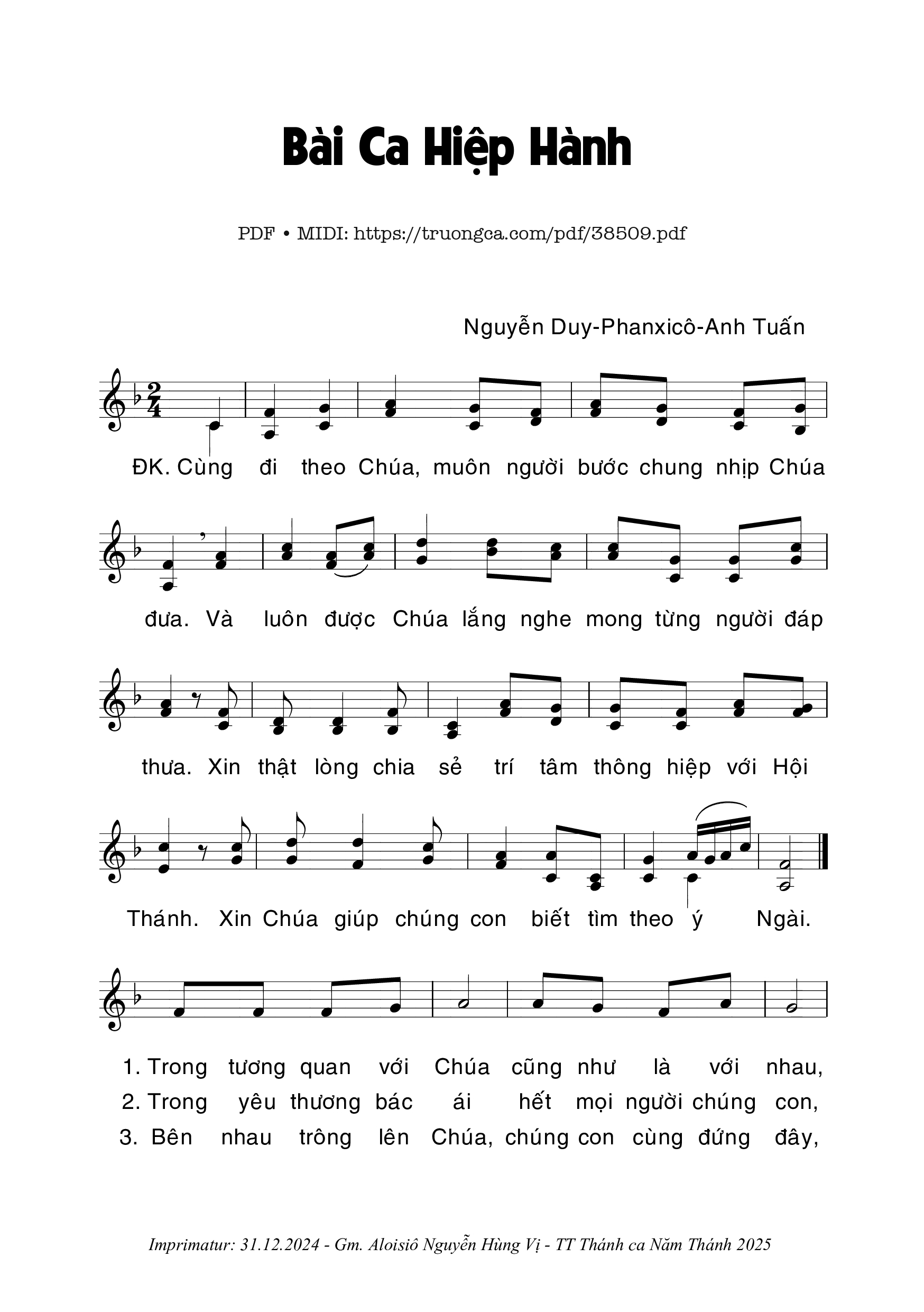 Page 1 of Sheet music PDF Bài Ca Hiệp Hành - Anh Tuấn + Nguyễn Duy + Phanxicô