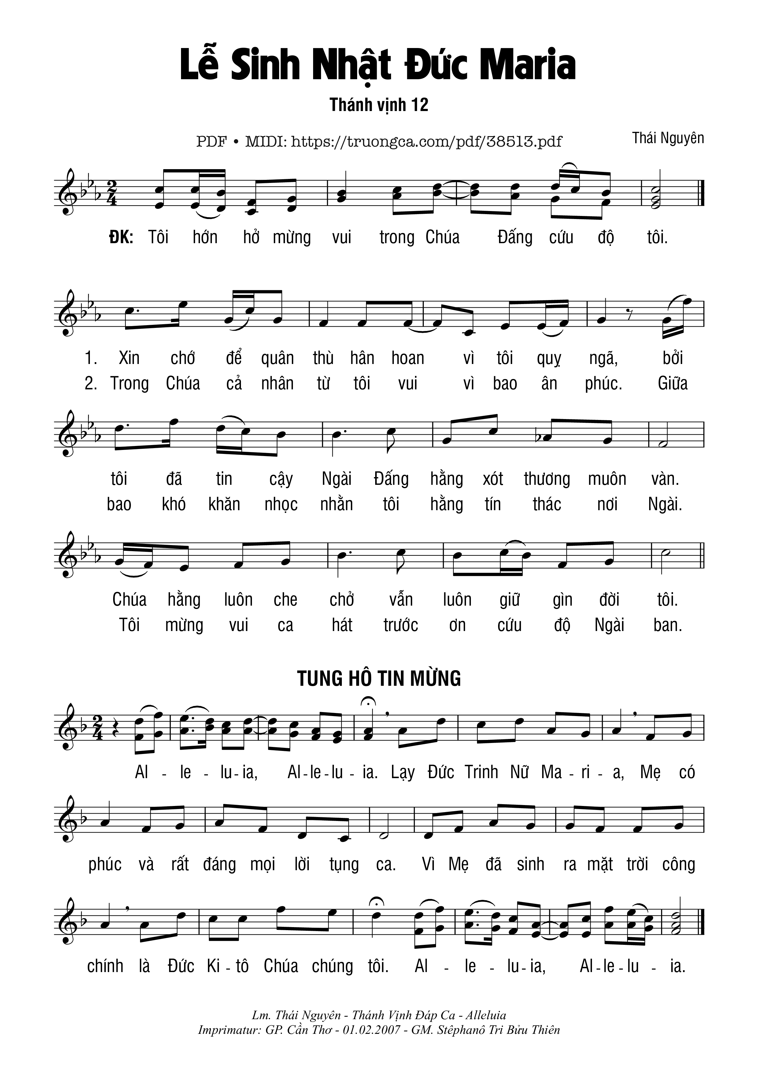 Page 1 of Sheet music PDF Lễ Sinh Nhật Đức Maria (08.09) - Thái Nguyên