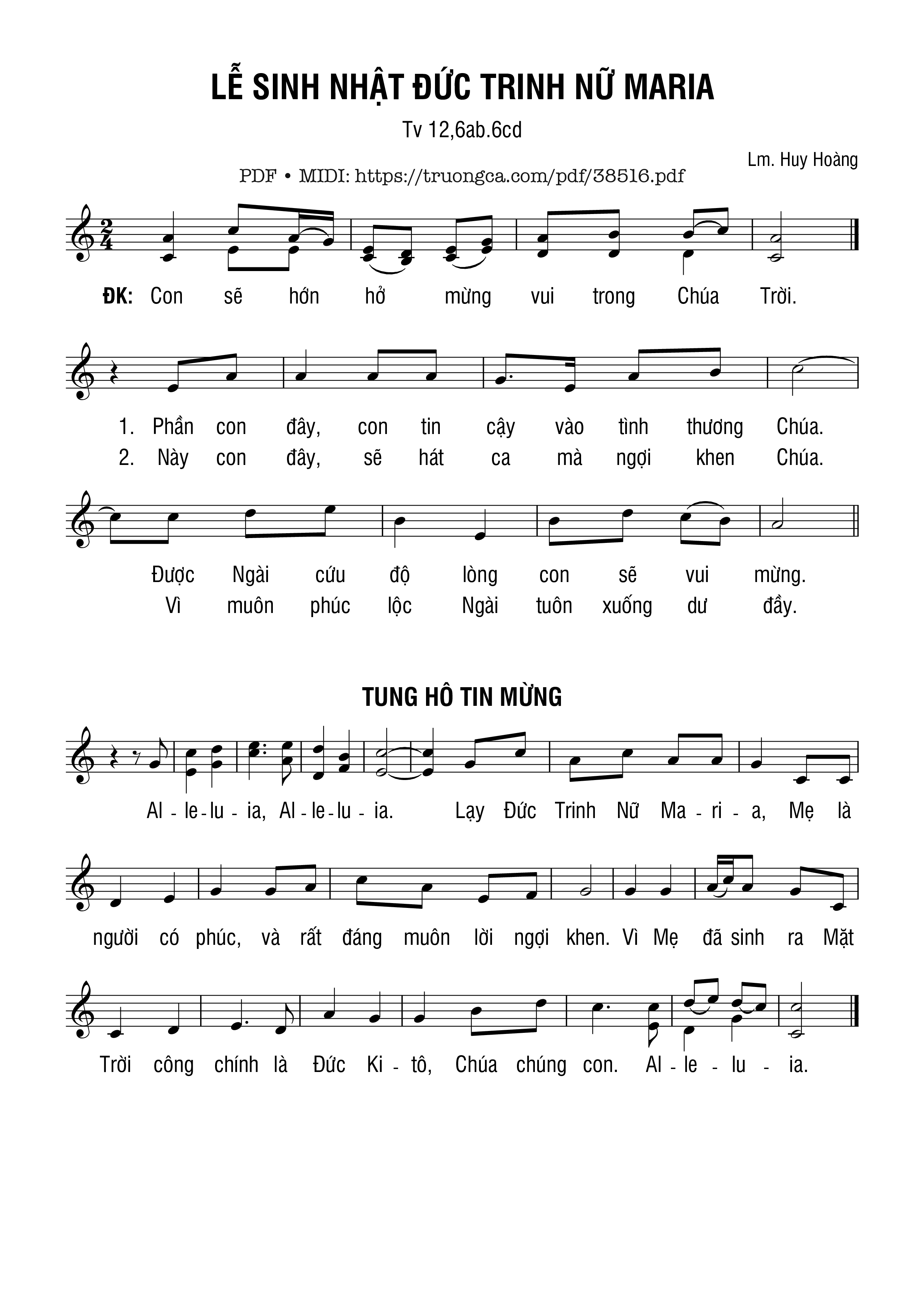 Page 1 of Sheet music PDF Thánh Vịnh 12, Lễ Sinh Nhật Đức Maria - Huy Hoàng