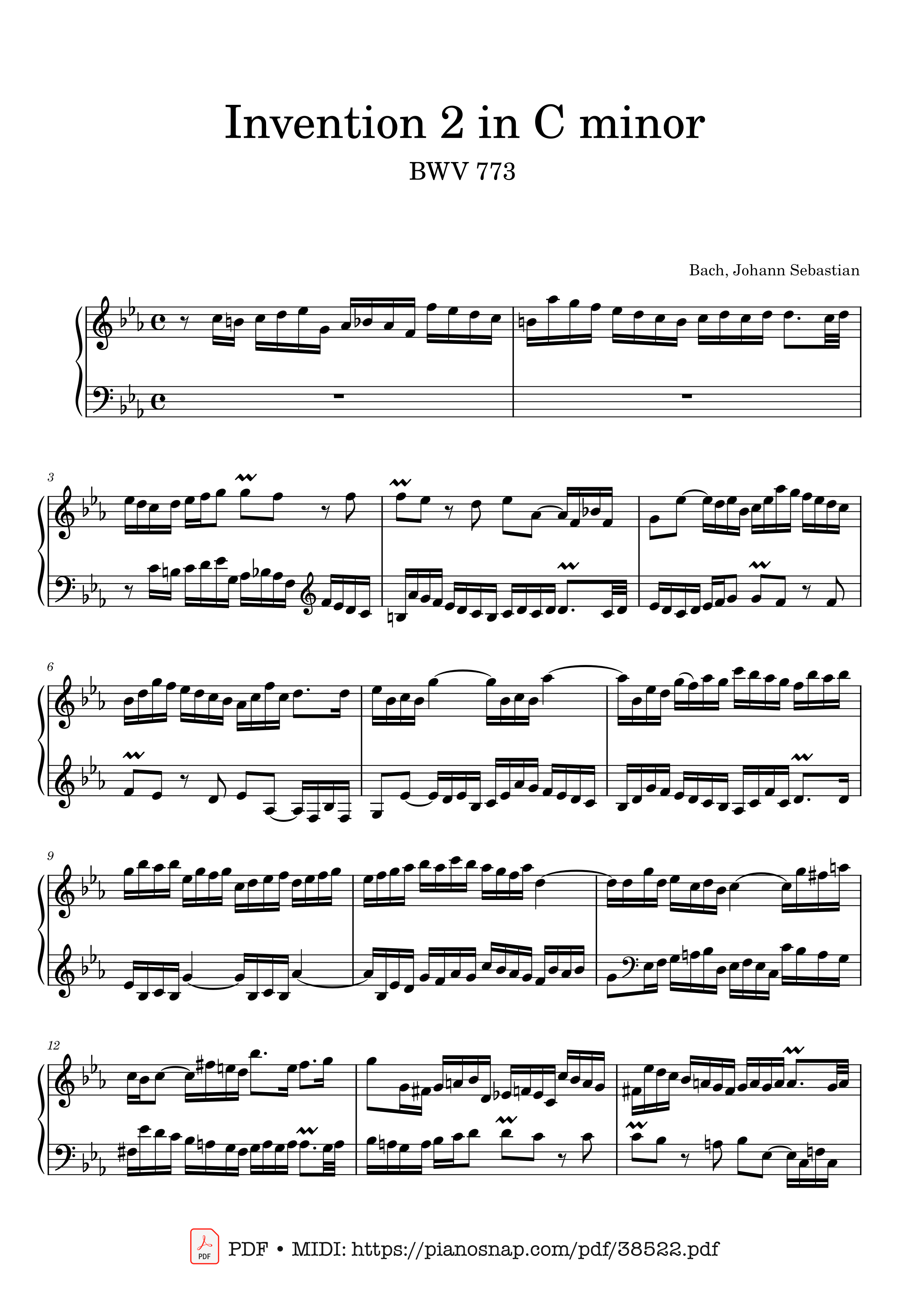 Page 1 of Sheet music PDF Invention 2 in C minor BWV 773 - Johann Sebastian Bach