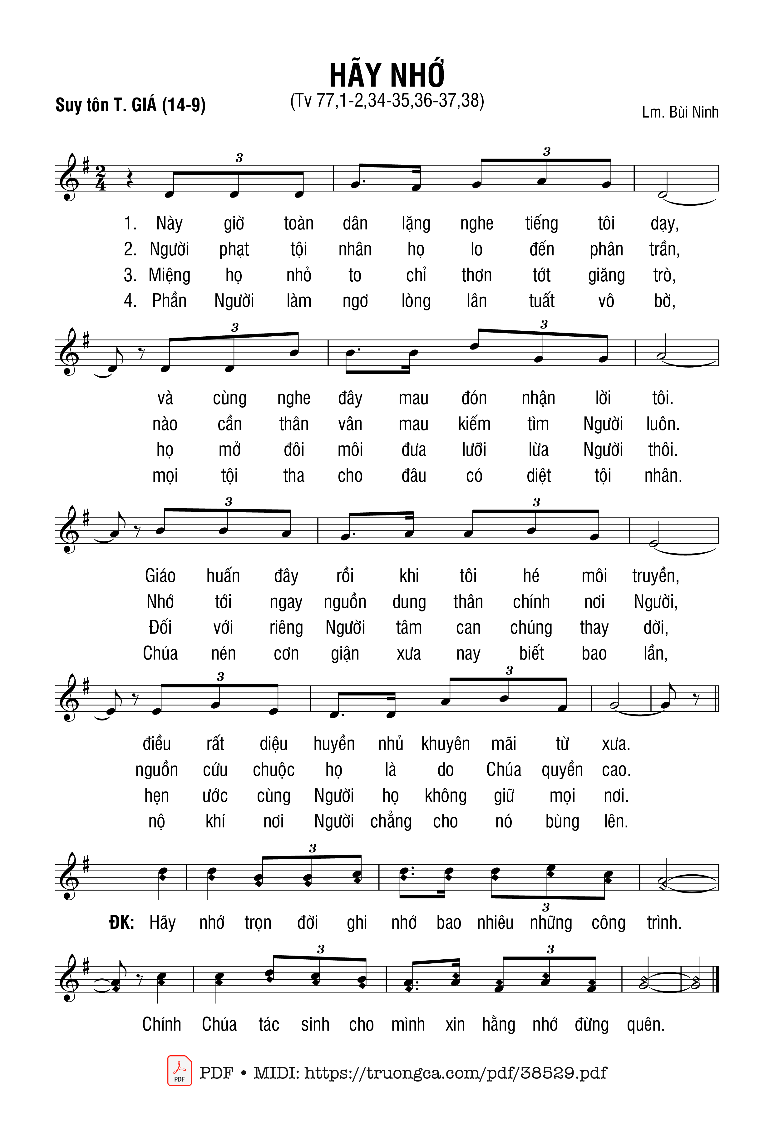 Page 1 of Sheet music PDF Thánh Vịnh 77, Hãy Nhớ - Bùi Ninh