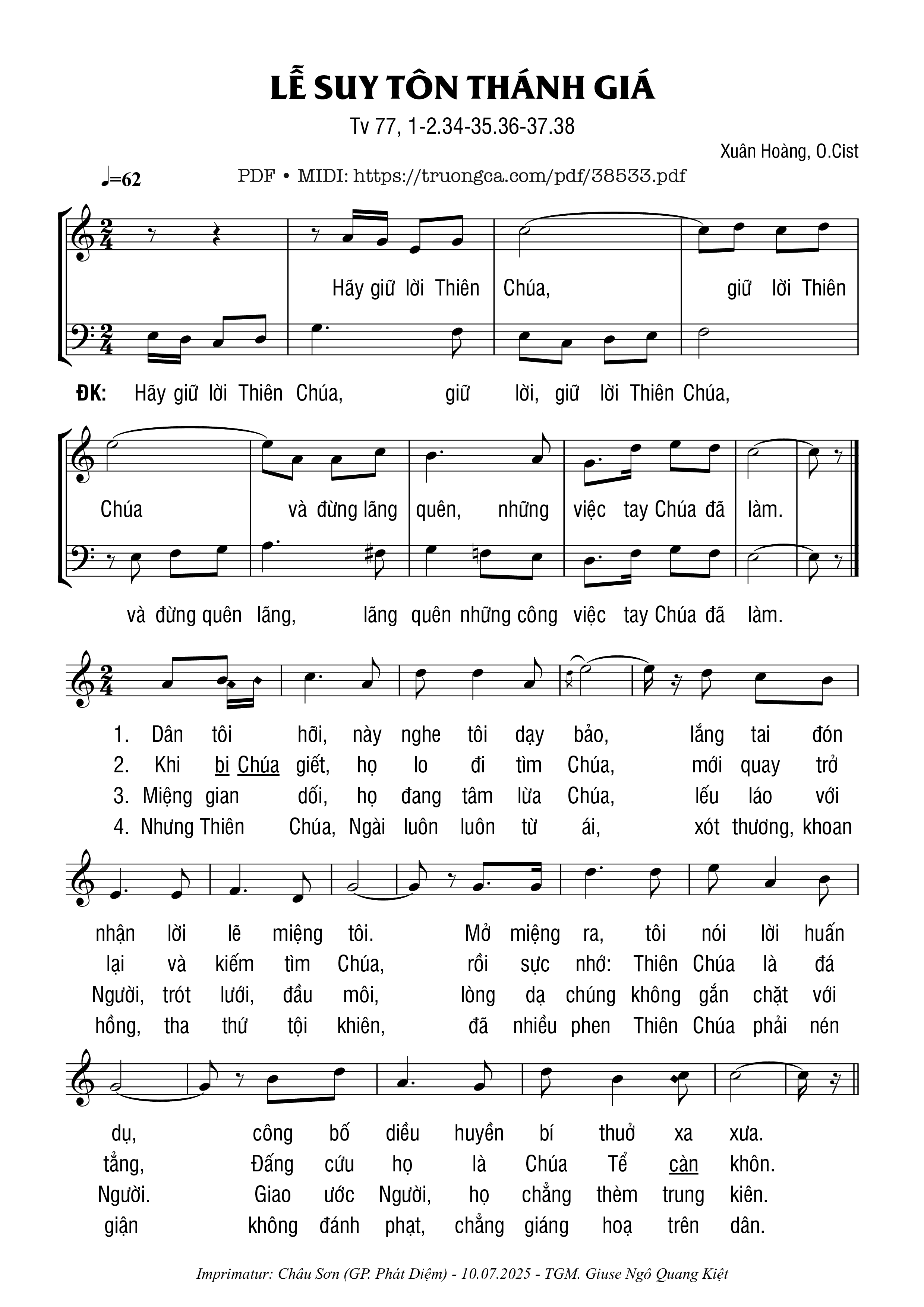 Page 1 of Sheet music PDF Thánh Vịnh 77, Lễ Suy Tôn Thánh Giá - Xuân Hoàng