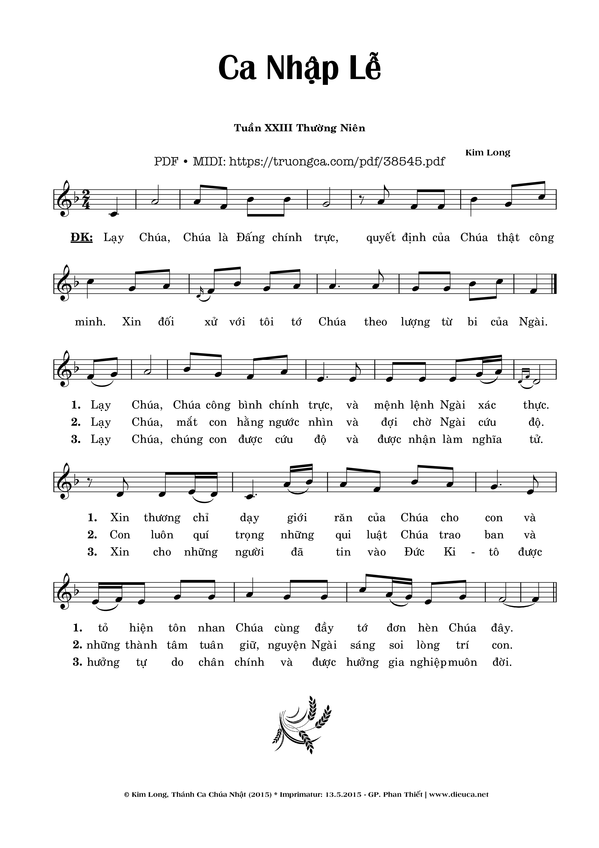 Page 1 of Sheet music PDF Ca Nhập Lễ Chúa Nhật 23 Thường Niên - Kim Long
