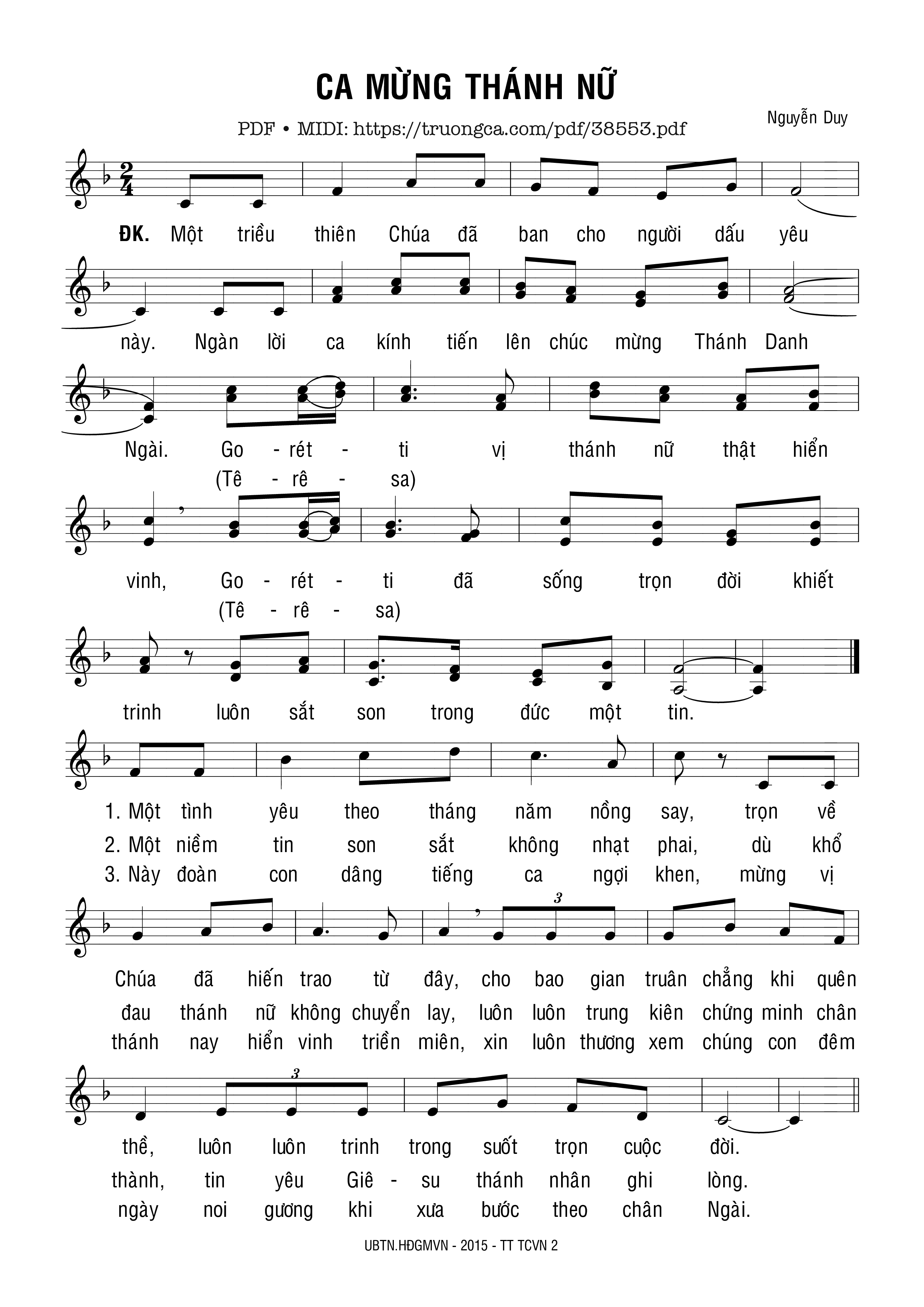 Page 1 of Sheet music PDF Ca Mừng Thánh Nữ - Nguyễn Duy