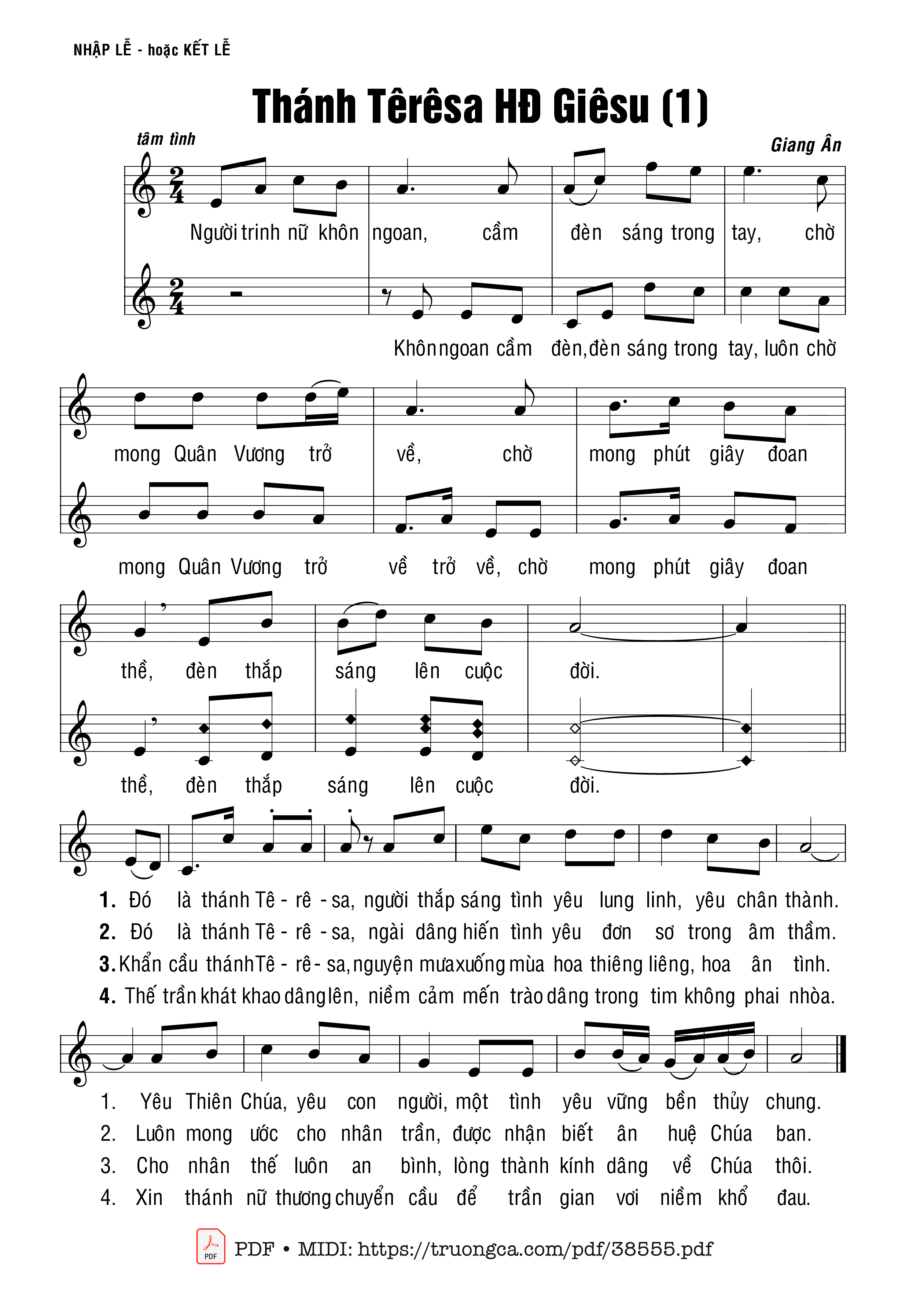 Page 1 of Sheet music PDF Thánh Têrêsa Hài Đồng Giêsu 1 - Giang Ân