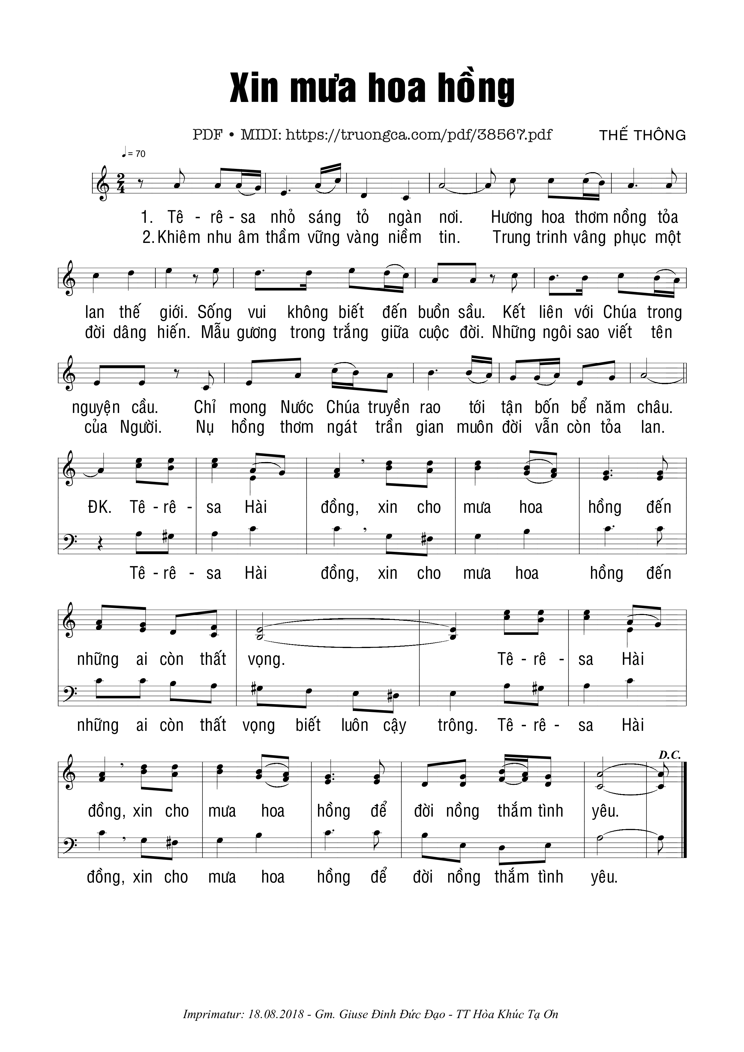 Page 1 of Sheet music PDF Xin Mưa Hoa Hồng - Thế Thông