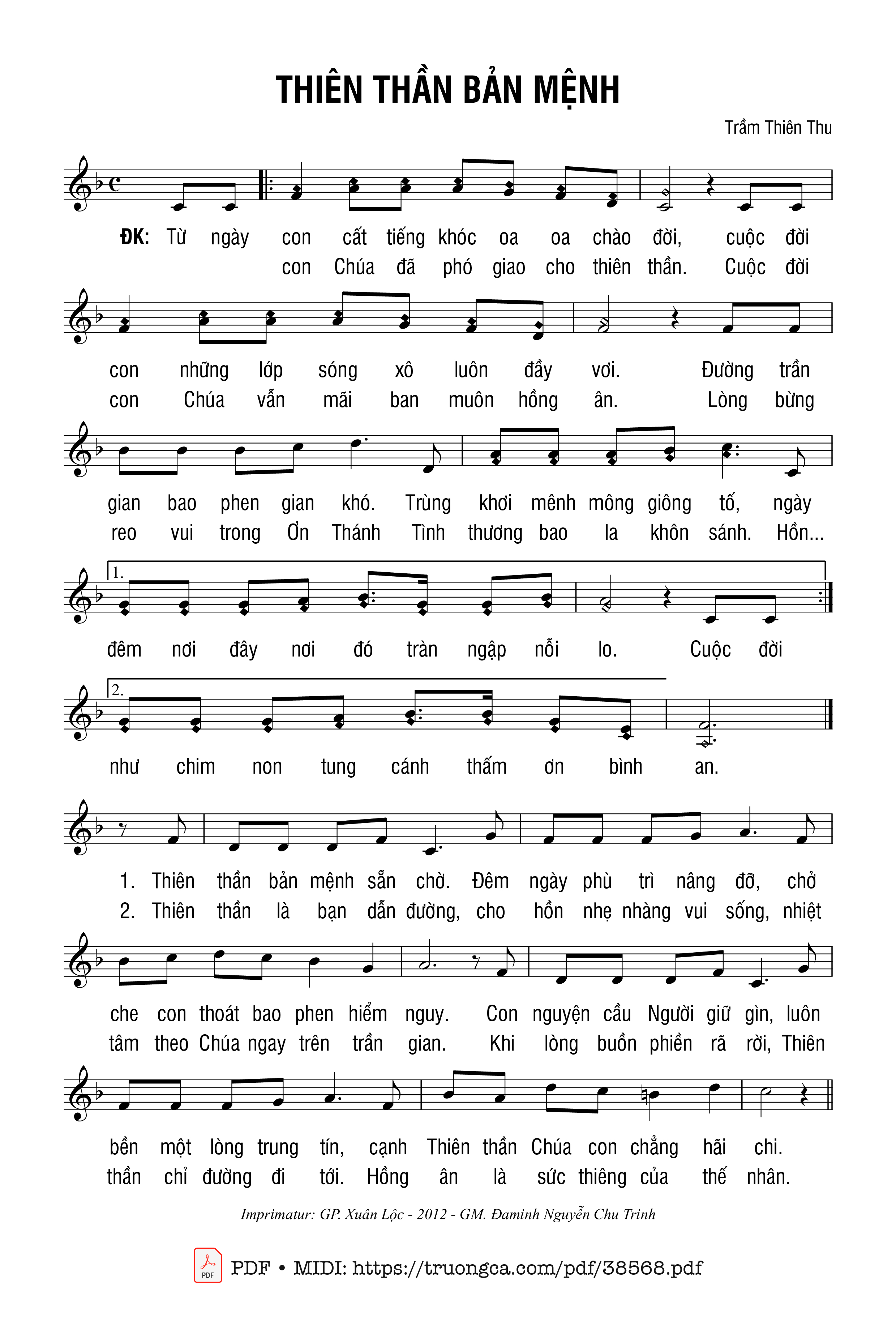 Page 1 of Sheet music PDF Thiên Thần Bản Mệnh - Trầm Thiên Thu