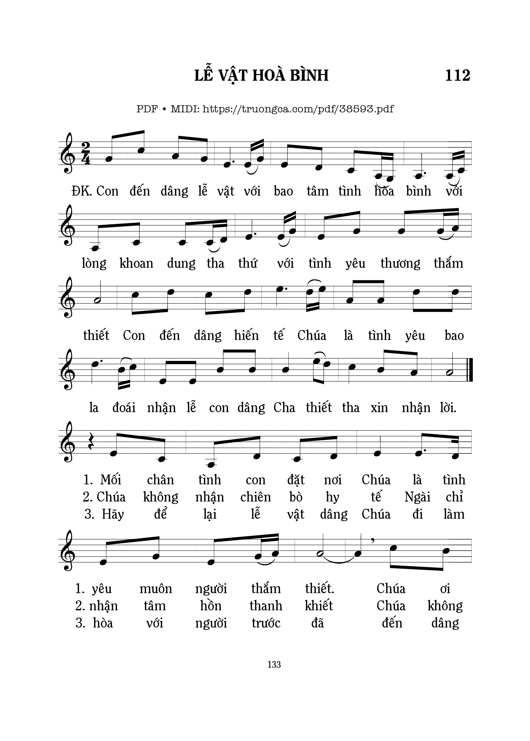 Page 1 of Sheet music PDF Lễ Vật Hòa Bình - Mi Trầm