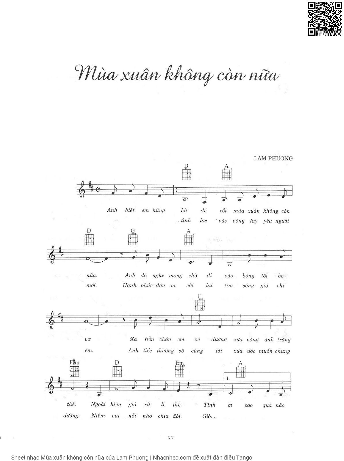 Sheet PDF of Mùa xuân không còn nữa
