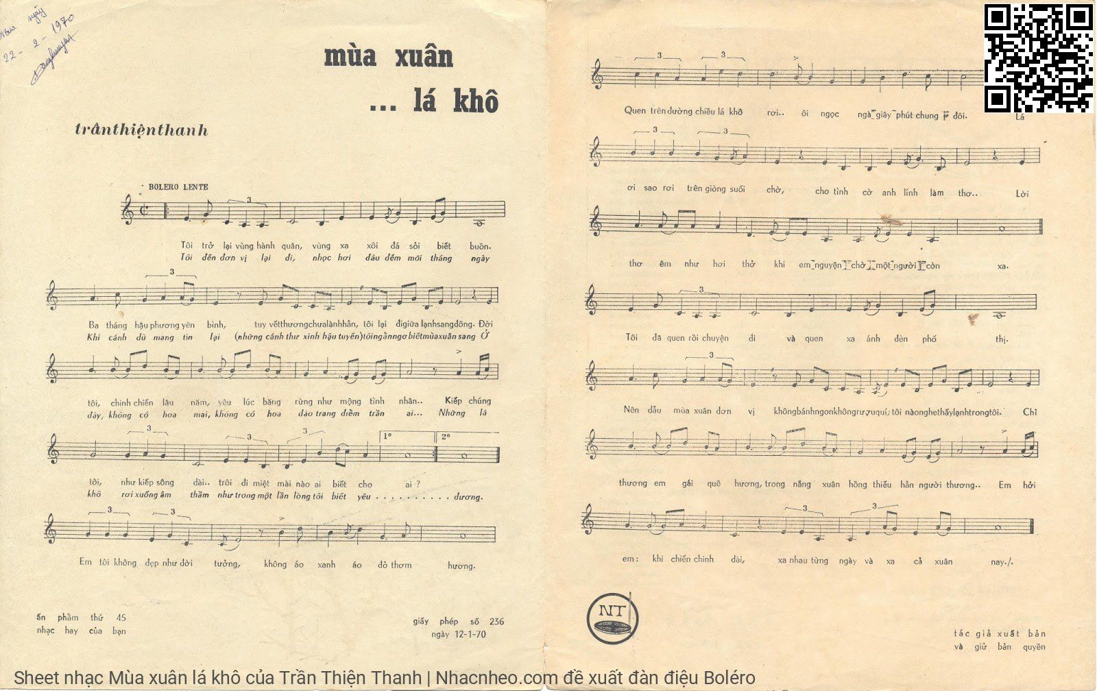 Page 2 of Sheet music PDF Mùa xuân lá khô - Trần Thiện Thanh