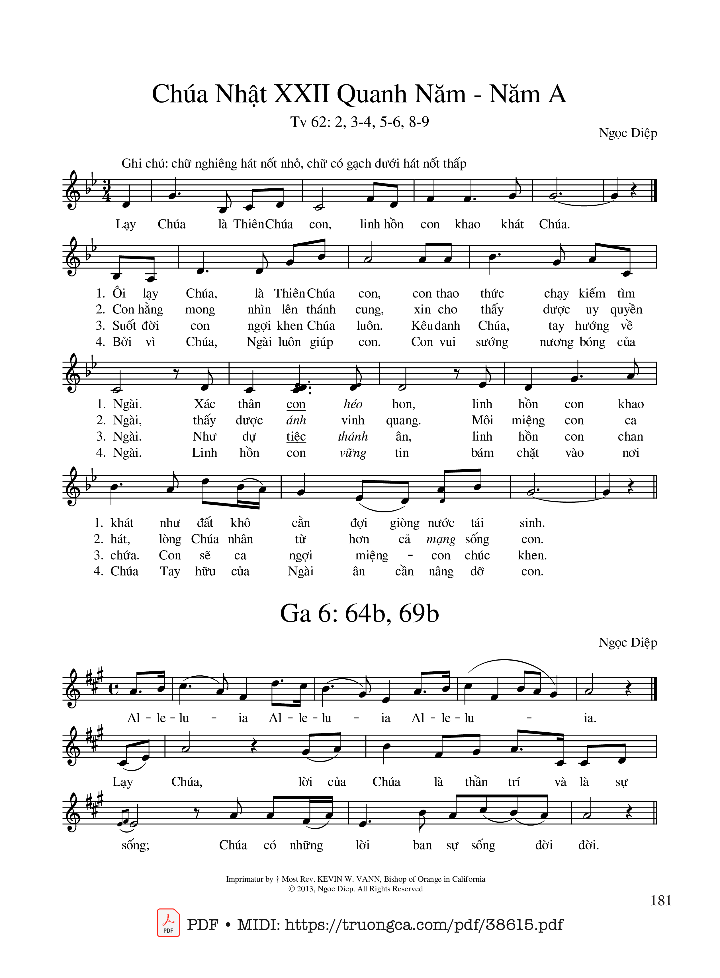 Page 1 of Sheet music PDF Thánh Vịnh 62, Chúa Nhật 22A Thường Niên - Ngọc Diệp