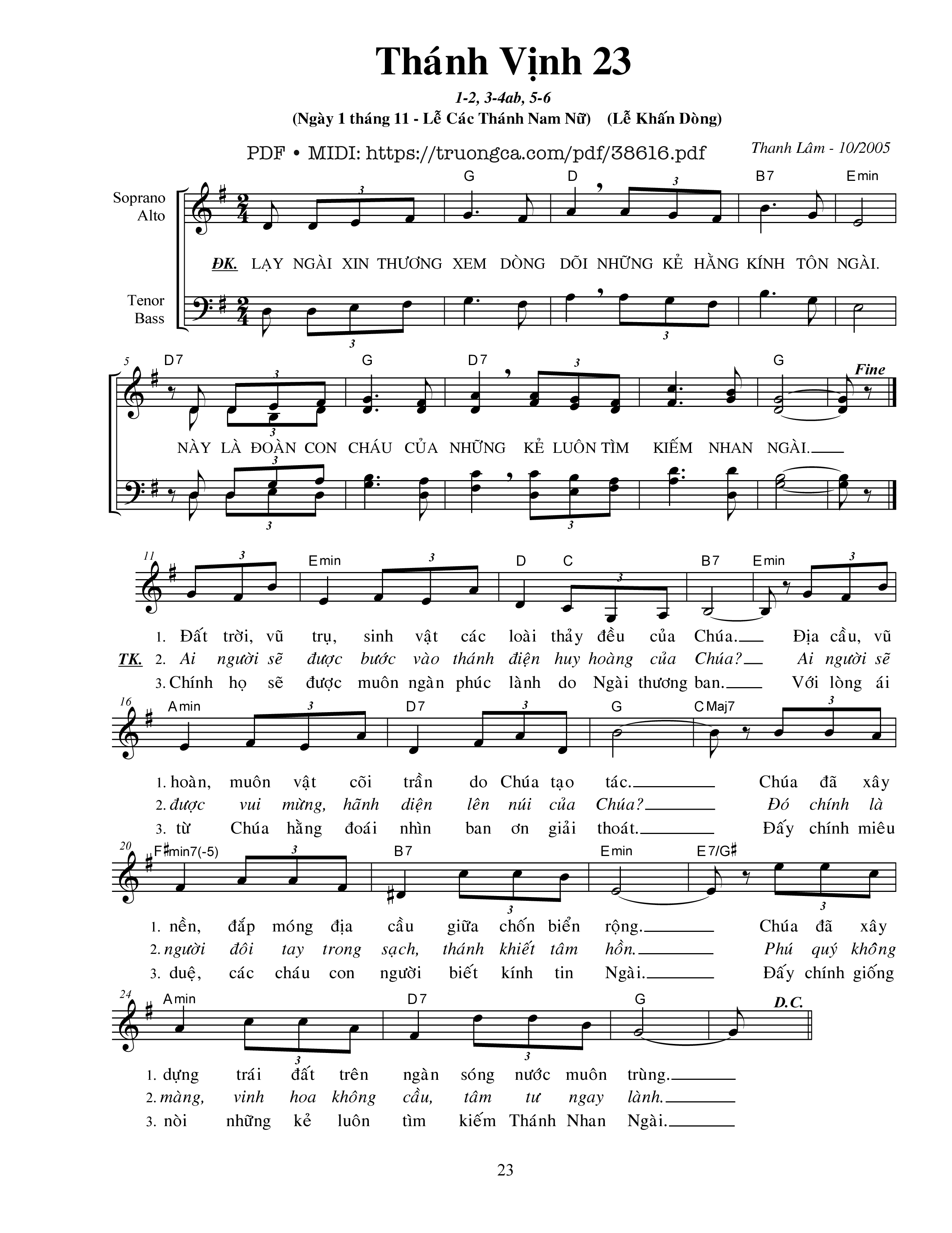Page 1 of Sheet music PDF Thánh Vịnh 23, Lễ Khấn Dòng - Thanh Lâm
