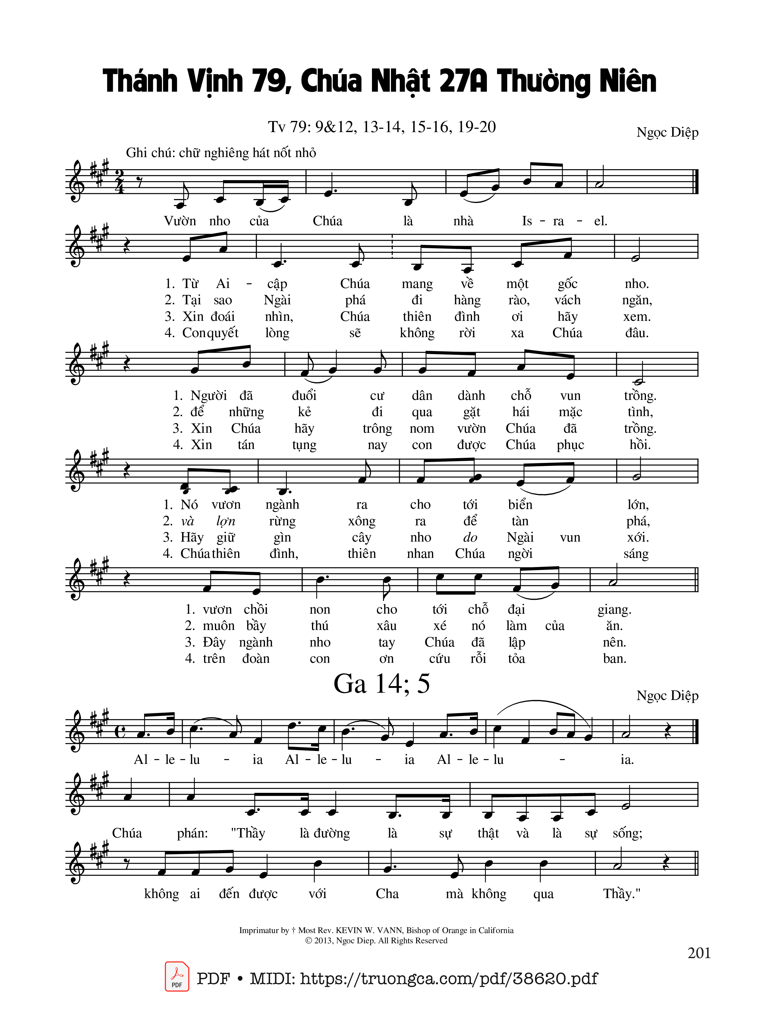Page 1 of Sheet music PDF Thánh Vịnh 79, Chúa Nhật 27A Thường Niên - Ngọc Diệp