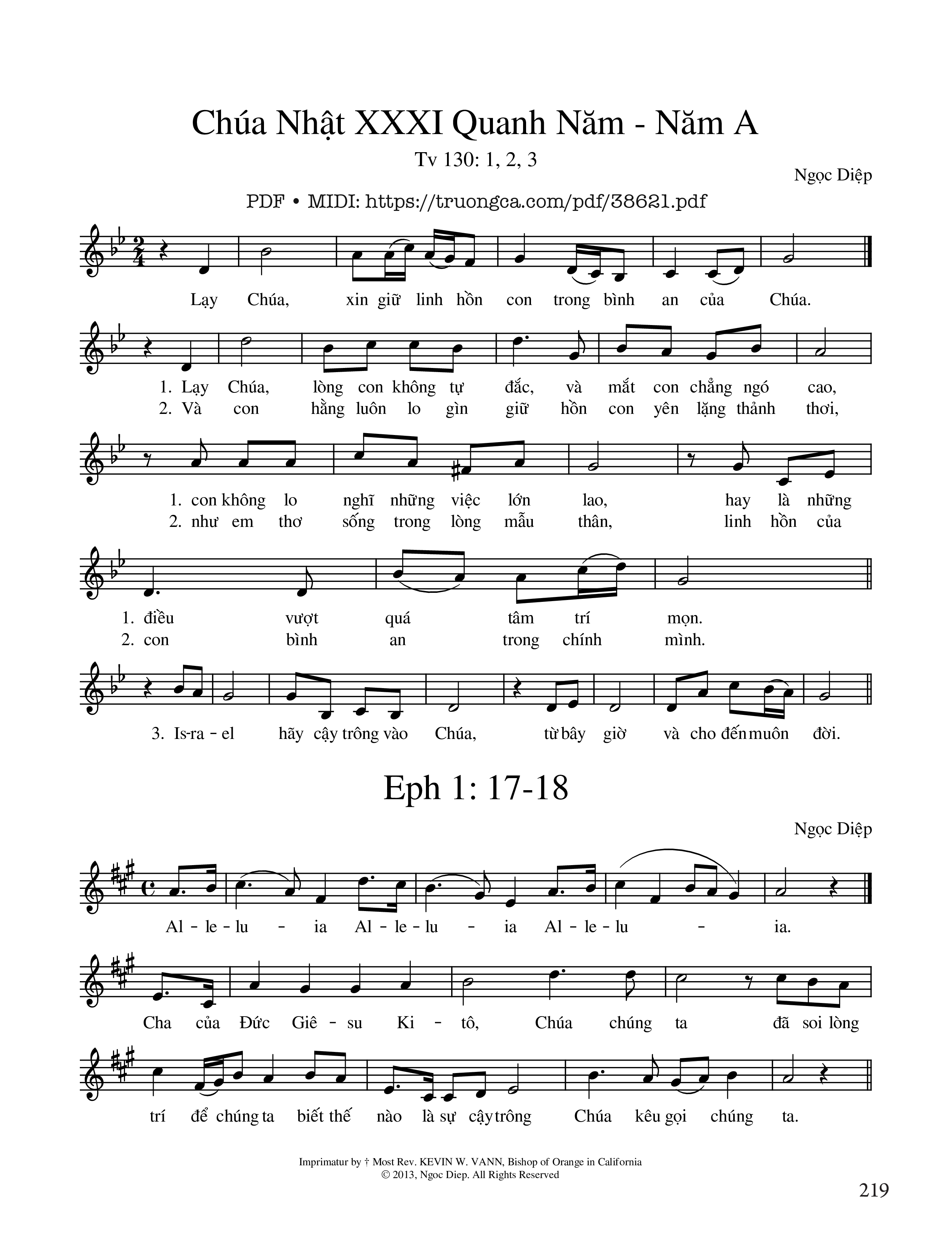 Page 1 of Sheet music PDF Thánh Vịnh 130, Chúa Nhật 31A Thường Niên - Ngọc Diệp