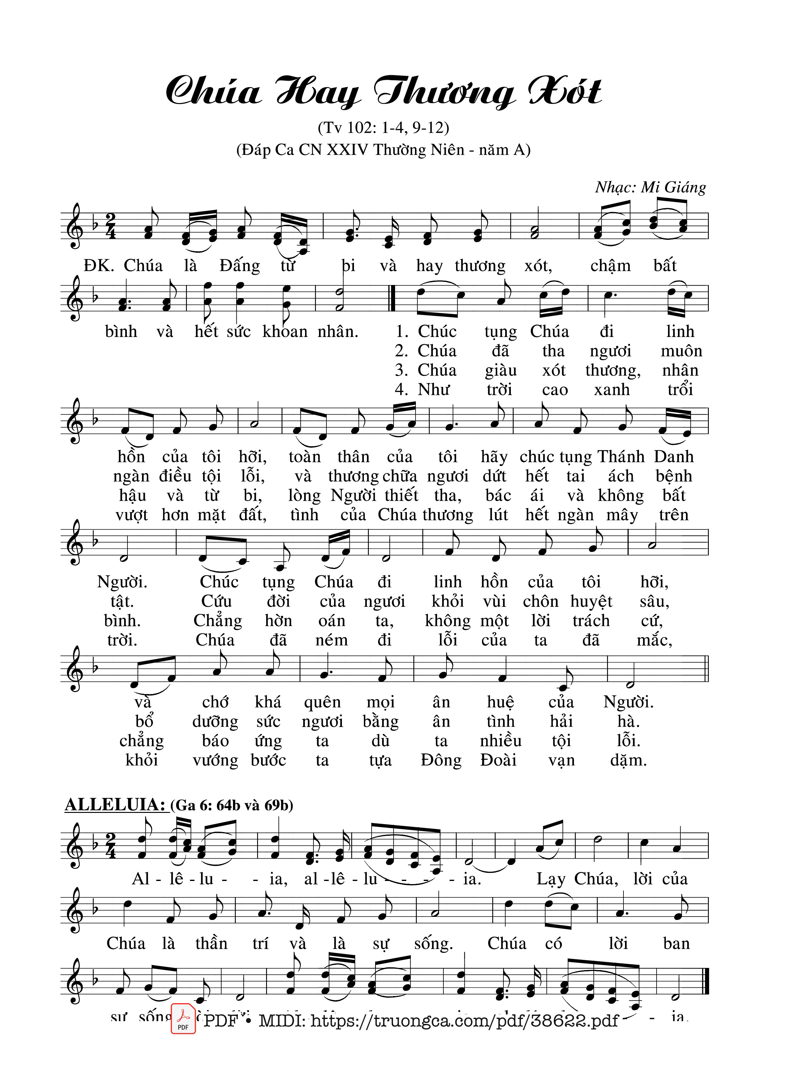 Page 1 of Sheet music PDF Thánh Vịnh 102, Chúa Hay Thương Xót - Mi Giáng