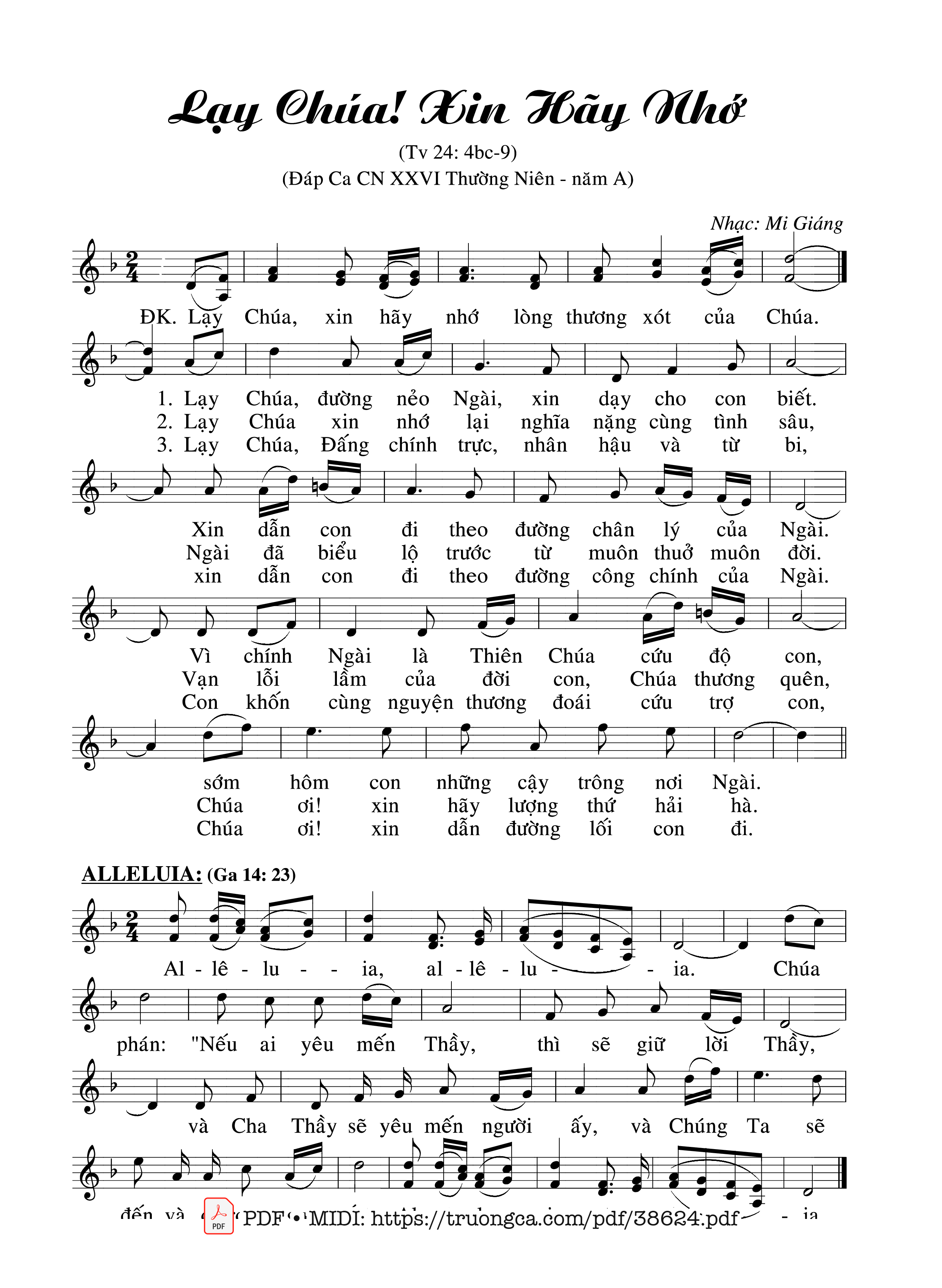 Page 1 of Sheet music PDF Thánh Vịnh 24, Lạy Chúa, Xin Hãy Nhớ - Mi Giáng