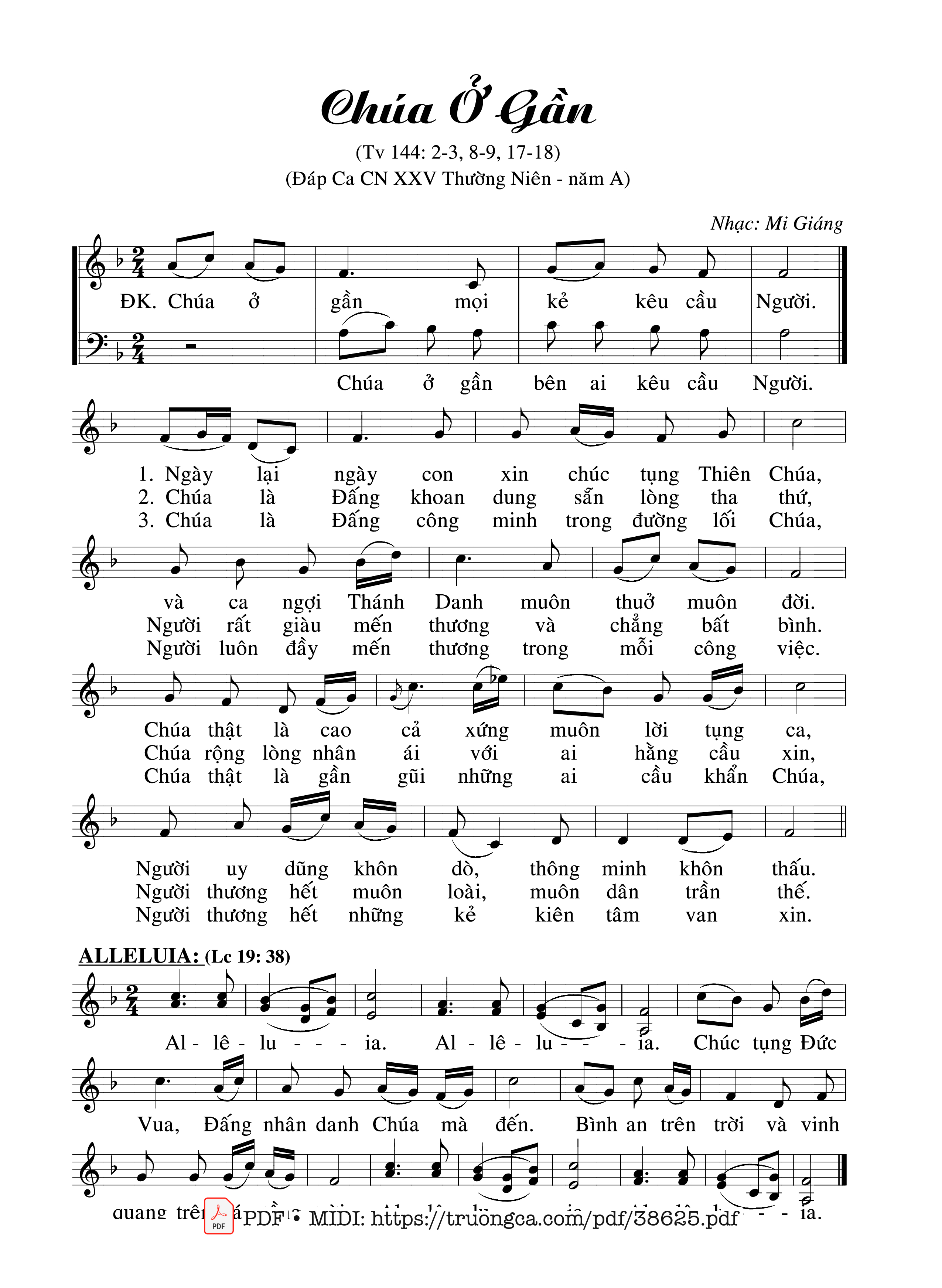 Page 1 of Sheet music PDF Thánh Vịnh 144, Chúa Ở Gần - Mi Giáng