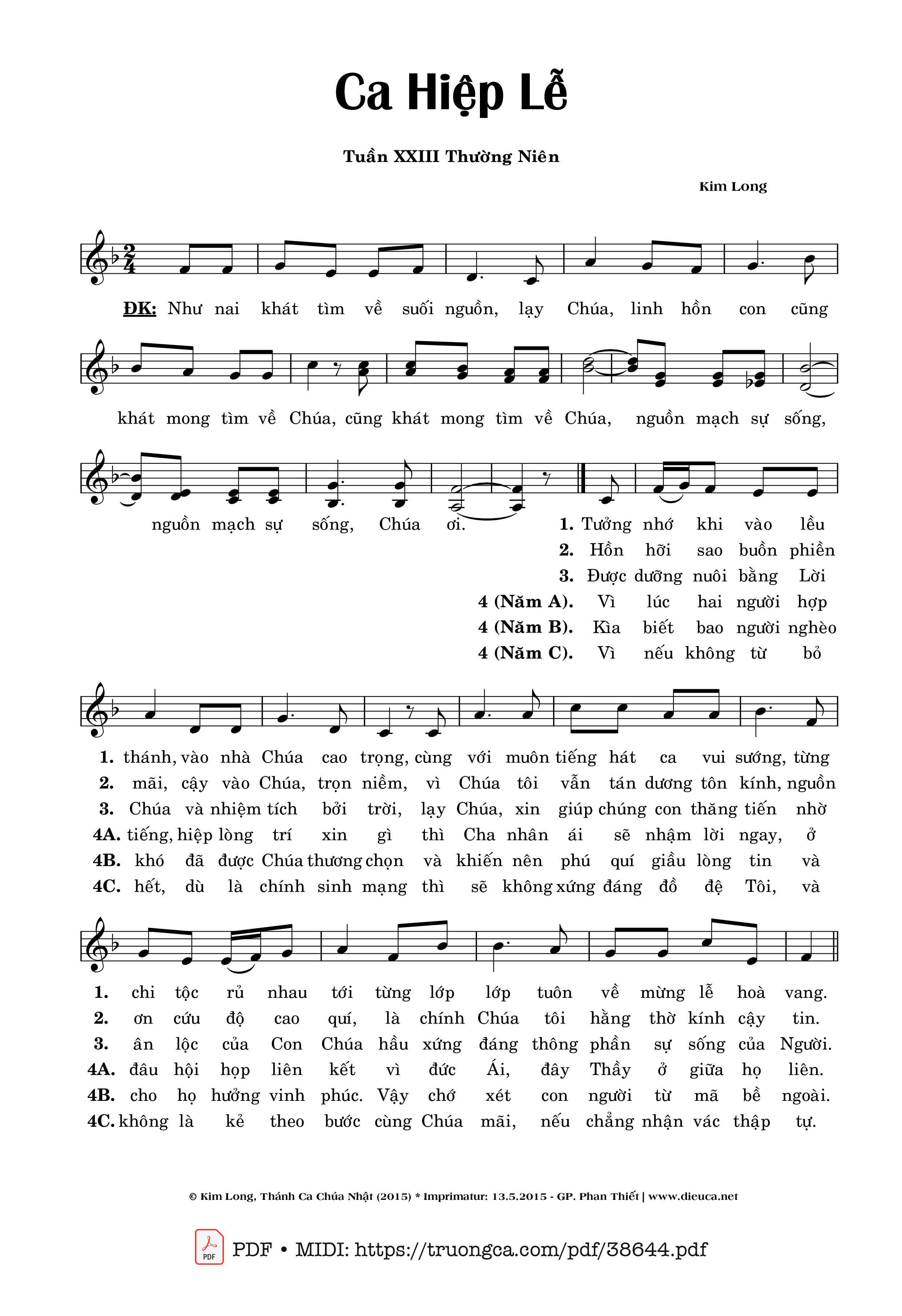 Page 1 of Sheet music PDF Ca Hiệp Lễ Chúa Nhật 23 Thường Niên - Kim Long