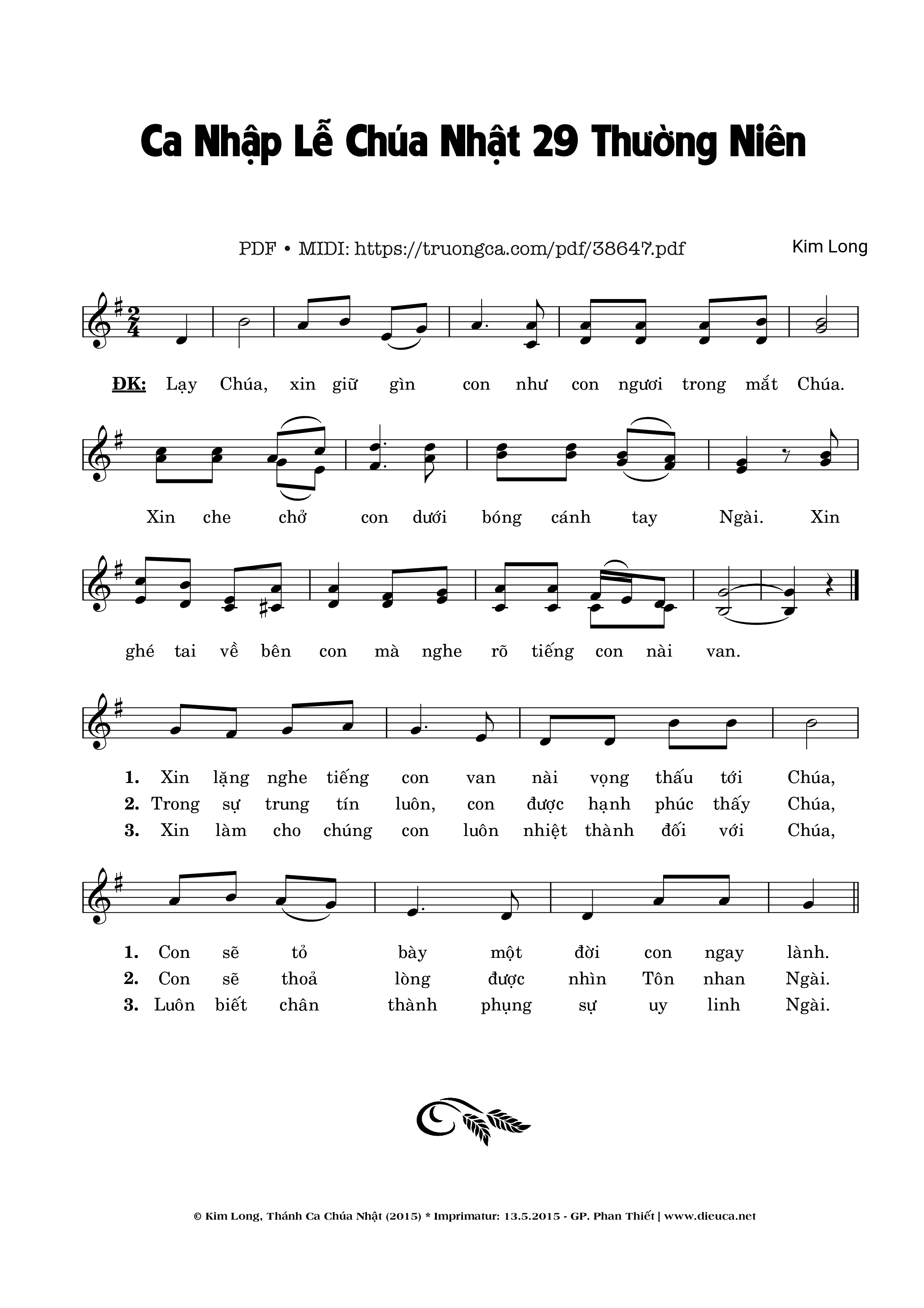 Page 1 of Sheet music PDF Ca Nhập Lễ Chúa Nhật 29 Thường Niên - Kim Long