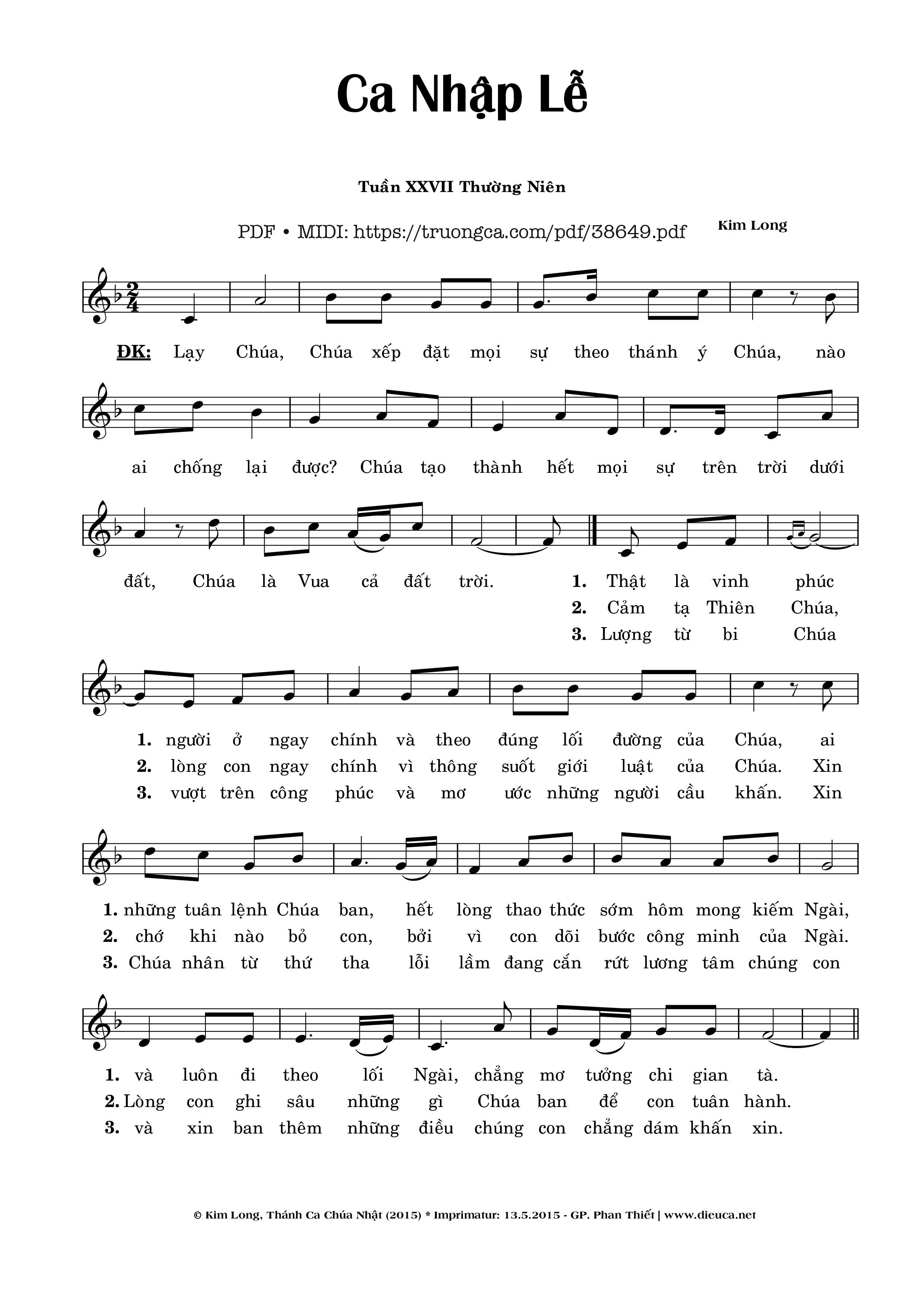 Page 1 of Sheet music PDF Ca Nhập Lễ Chúa Nhật 27 Thường Niên - Kim Long