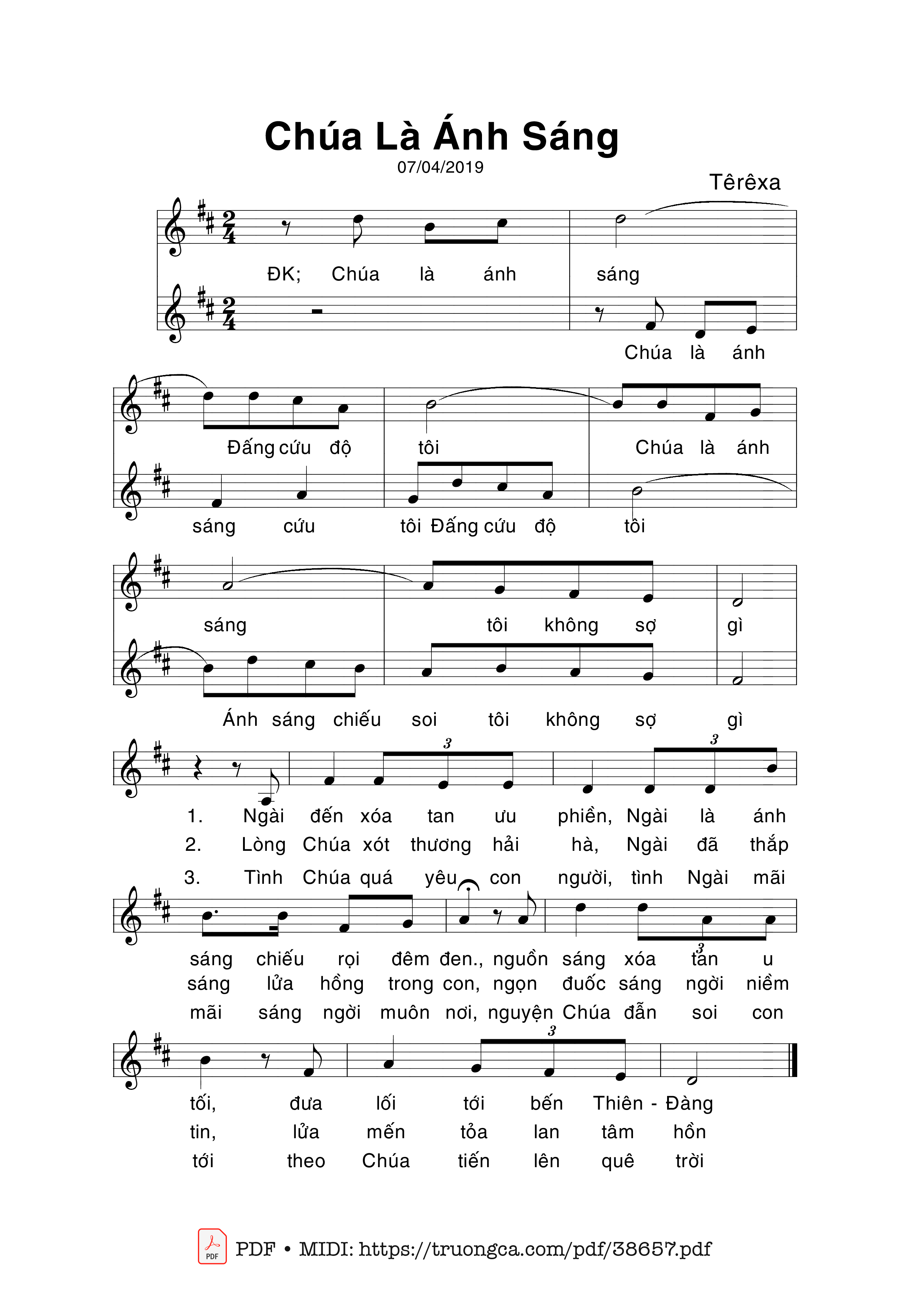 Page 1 of Sheet music PDF Chúa Là Ánh Sáng -  Têrêsa