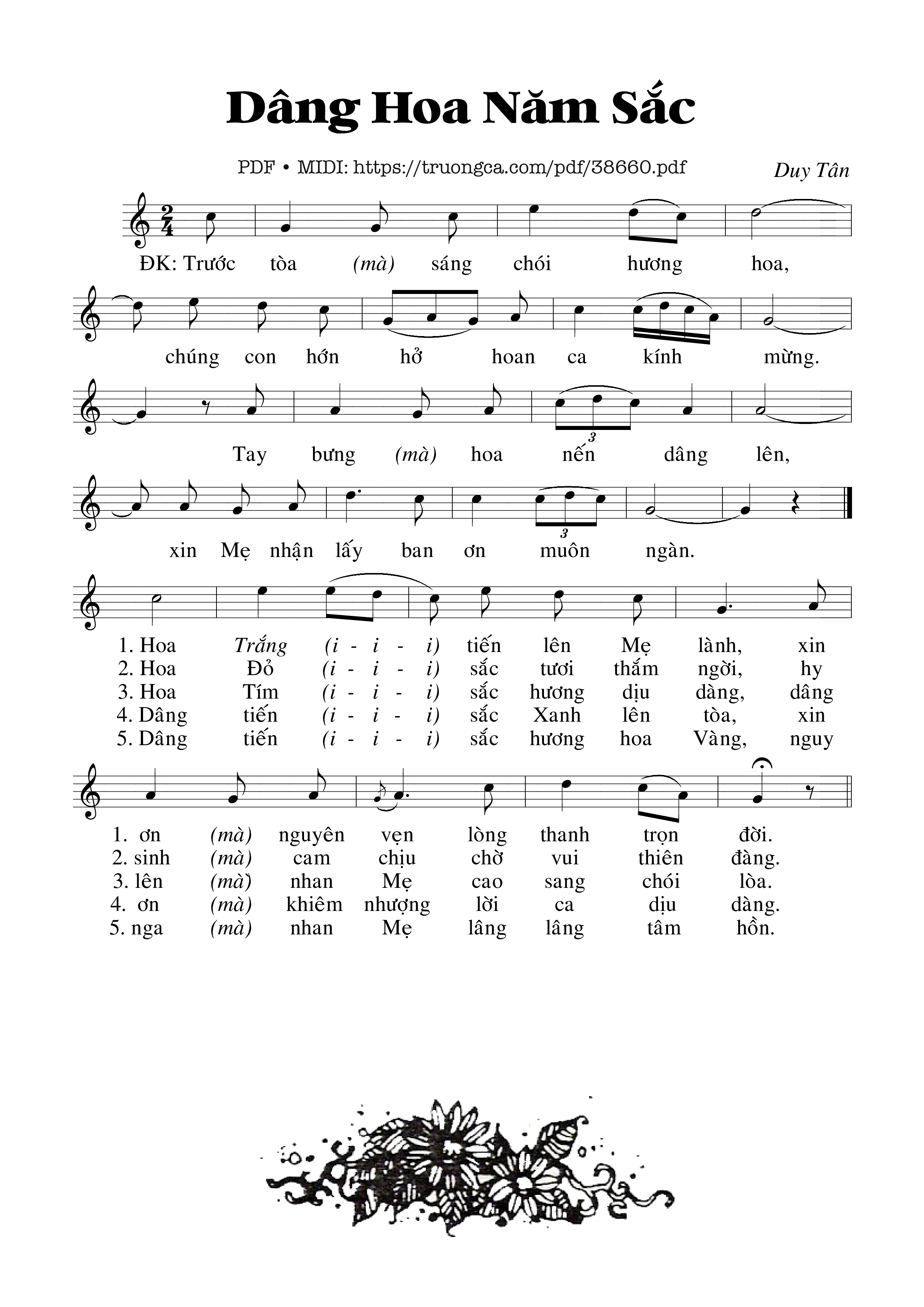Page 1 of Sheet music PDF Dâng Hoa Năm Sắc - Duy Tân